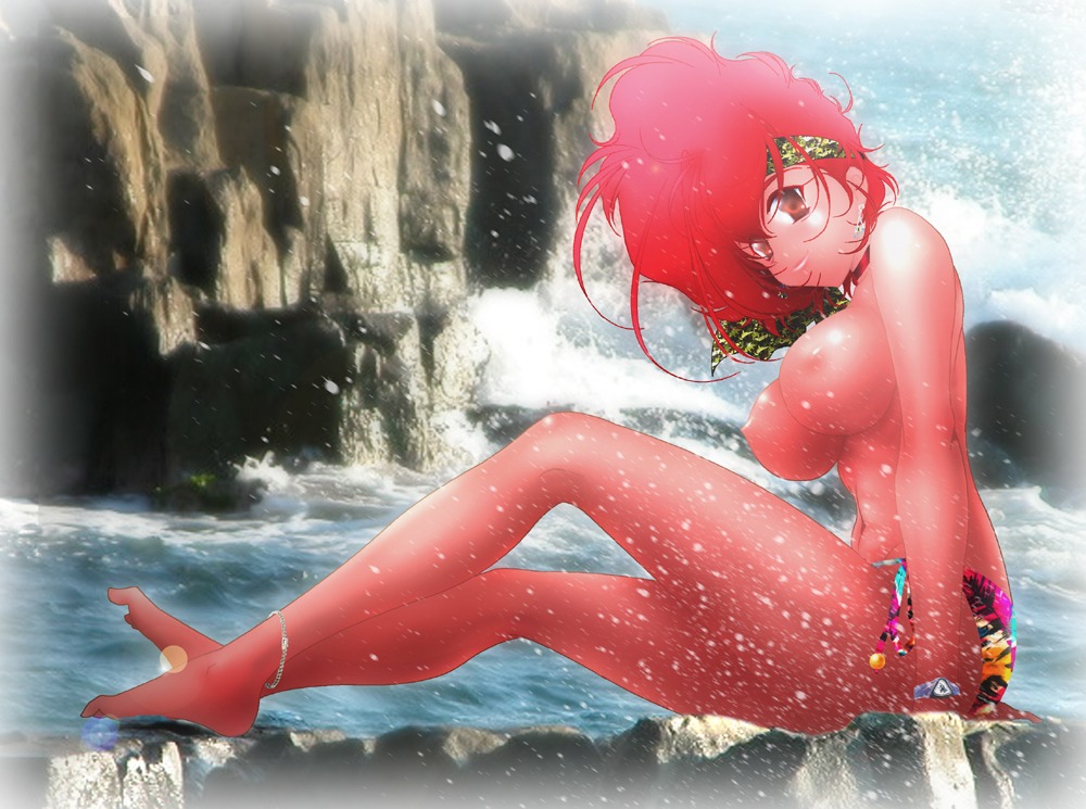 1girls 2010 big_hair breasts curvaceous dark-skinned_female dark_skin dirty_pair female headband human kei_(dirty_pair) large_breasts looking_at_viewer nipples presenting red_hair rule34 short_hair sitting solo thick_thighs tomboy wide_hips yokoyamagumi