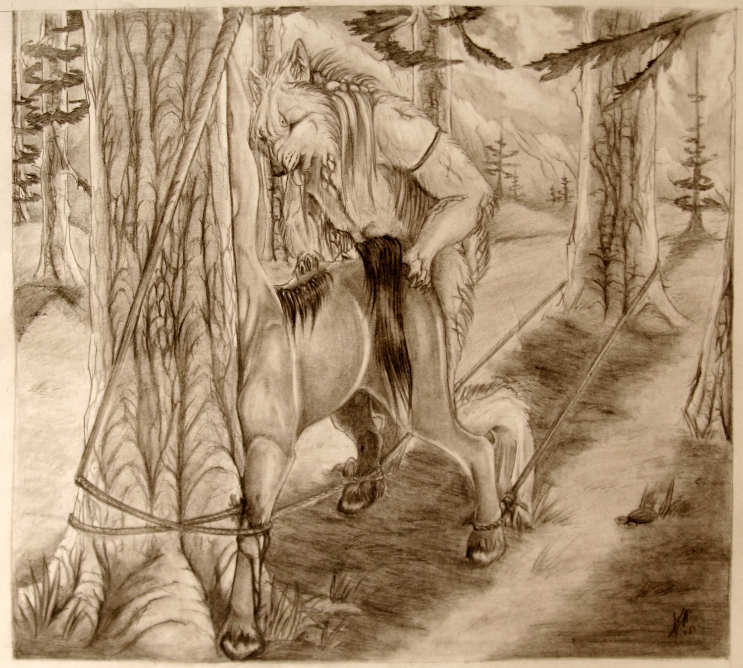 anthro anthro_on_taur anthro_penetrating anthro_penetrating_female anthro_penetrating_taur bdsm blood bodily_fluids bondage bound canid canine canis centaur detailed_background duo e621 equid equid_taur european_mythology female female_on_anthro female_penetrated forced forest greek_mythology hi_res humanoid_taur interspecies kaasphinx male male/female male_on_taur male_penetrating male_penetrating_female male_penetrating_taur mammal mammal_taur monochrome monster_girl_(genre) mythology outside penetration plant rape rope sex taur taur_penetrated tree tree_bondage tribal vaginal wolf