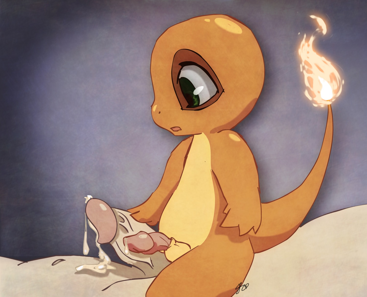 anthro balls big_eyes bodily_fluids charmander circumcised cum cumshot dripping duo e621 ejaculation erection feral fire flaming_tail frottage generation_1_pokemon genital_fluids genitals green_eyes handjob hi_res human humanoid_genitalia humanoid_penis interspecies jaunty7 larger_male male male/male mammal nintendo orange_body orange_skin orgasm penile penis penises_touching pokemon pokemon_(species) pokephilia sex size_difference smaller_male tail young young_anthro young_male
