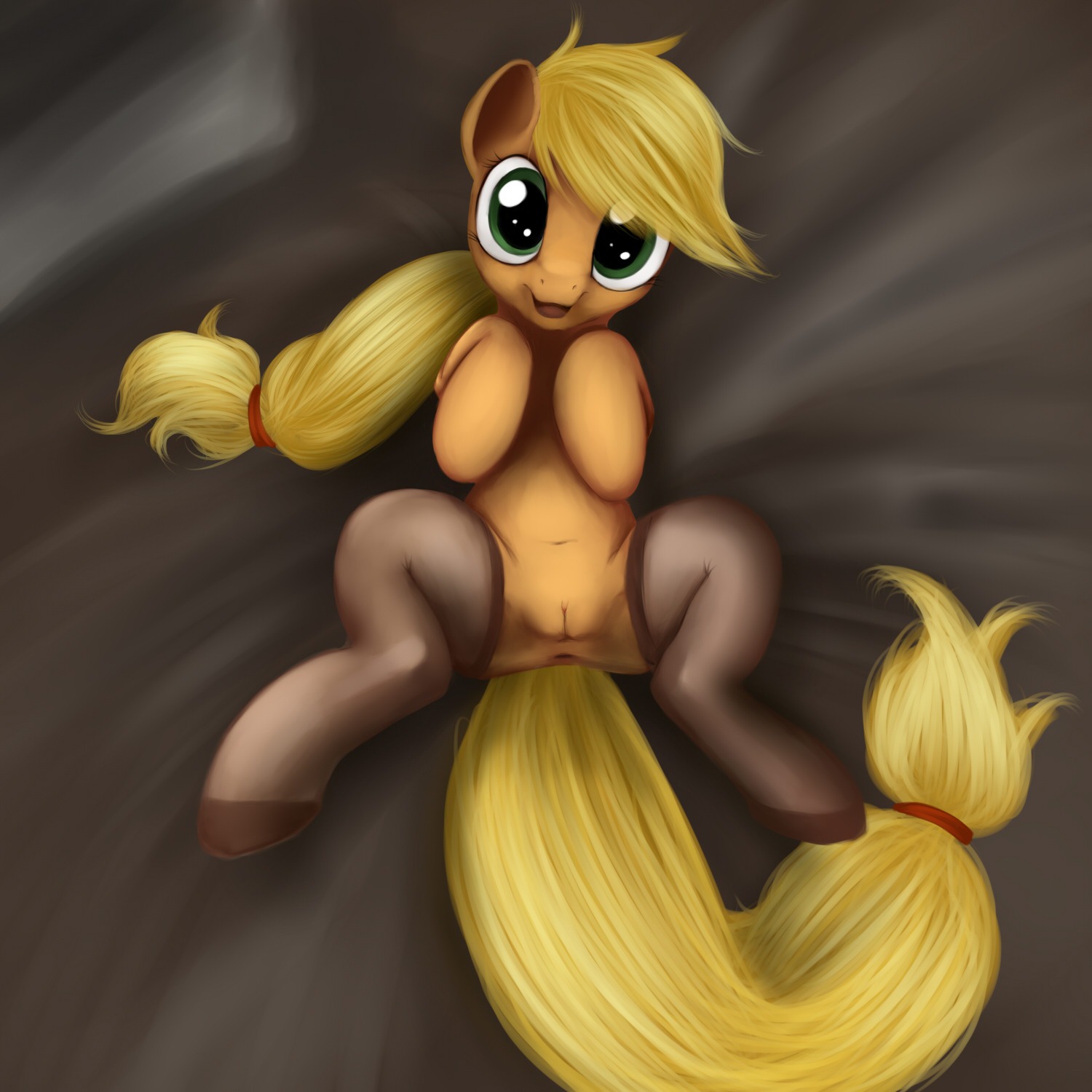 1:1 2013 anus applejack_(mlp) blonde_hair dustyvalentino e621 earth_pony equid equine female feral friendship_is_magic genitals hair hasbro hi_res horse looking_at_viewer lying mammal my_little_pony on_back open_mouth pony solo spread_legs spreading tail vulva