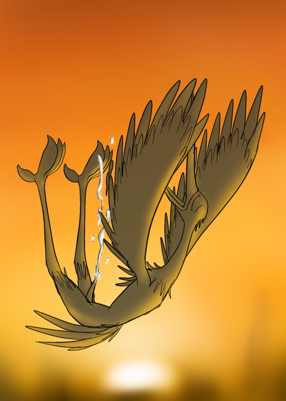 4_toes anisodactyl avian bassybefuddle beak bird black-necked_crane bodily_fluids conditional_dnp crane_(bird) cum cumshot dreamworks e621 ejaculation erection eyes_closed falling feathers feet genital_fluids genitals gruiform grus_(genus) hi_res kung_fu_panda male master_crane midair nude open_mouth orange_background orgasm penis simple_background singing solo sunset tan_body tan_feathers toes upside_down