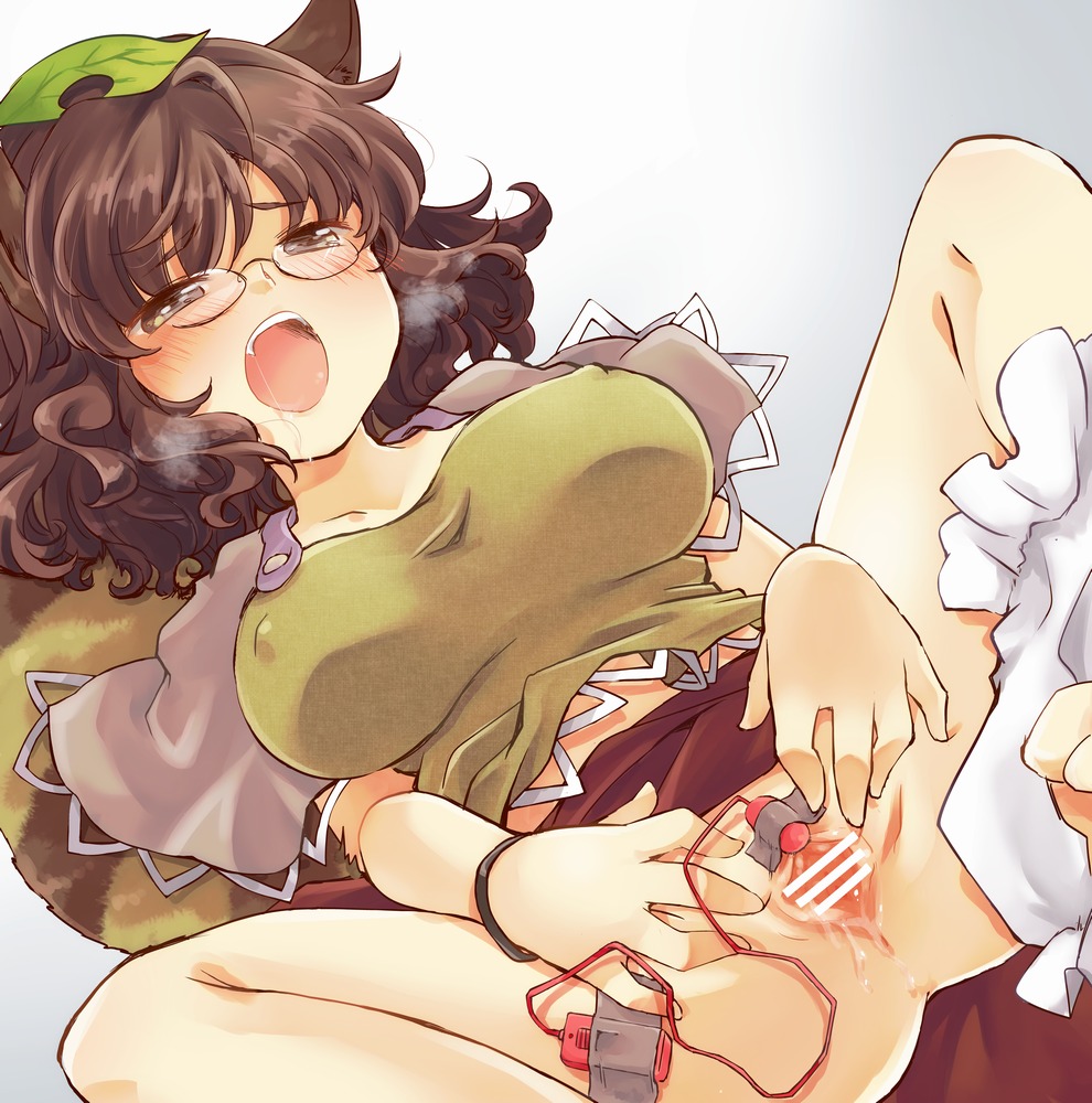 1girls animal_ear blush breasts brown_eyes brown_hair censored egg_vibrator erect_nipples face female fur glasses hair hands large_breasts leaf leaf_on_head mamizou_futatsuiwa masturbation nipples open_mouth pussy pussy_juice raccoon_ear raccoon_tail rule34 sen1986 solo spread_legs spread_pussy tail touhou vibrator