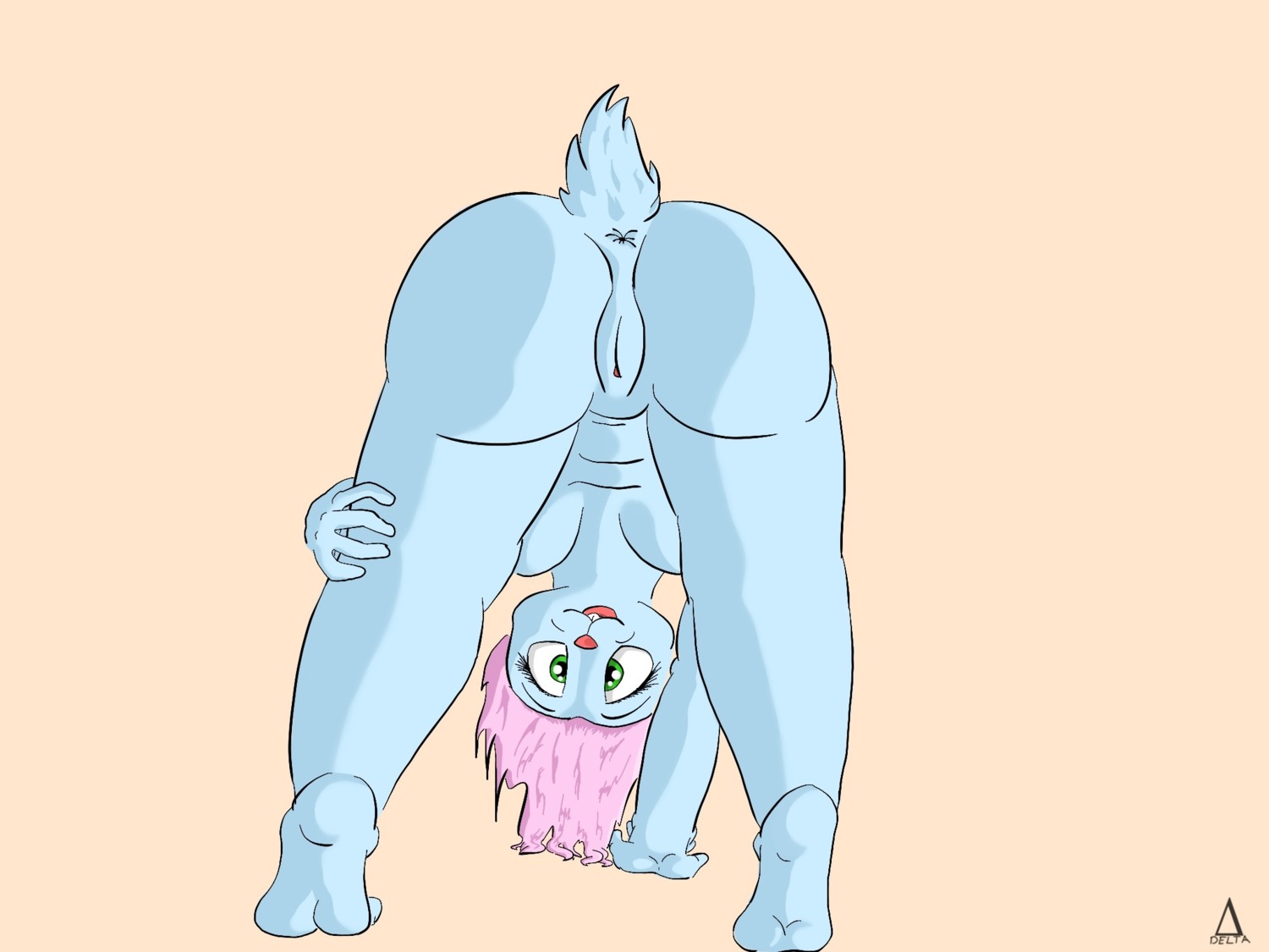 007delta 4:3 anthro anthrofied anus bent_over biped breasts butt digital_media_(artwork) e621 female genitals green_eyes hair hi_res looking_at_viewer mammal pink_hair presenting presenting_hindquarters rodent sciurid shaded side_boob simple_background smile solo tree_squirrel vulva