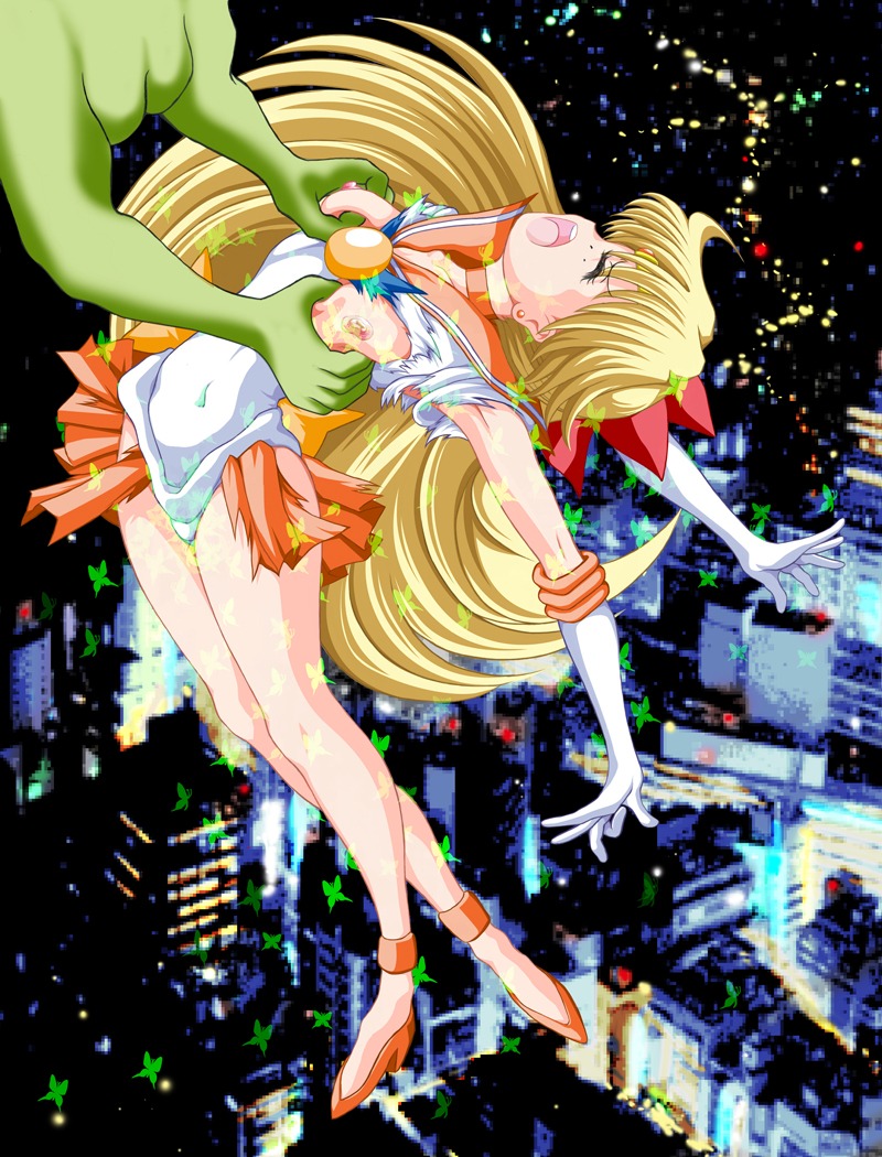 bishoujo_senshi_sailor_moon blonde_hair bow breast_grab breasts butterflies choker clothing elbow_gloves female hairbow human long_hair minako_aino nipples rape rule34 ryusaiku sailor_venus skirt small_breasts straight_hair torn_clothes
