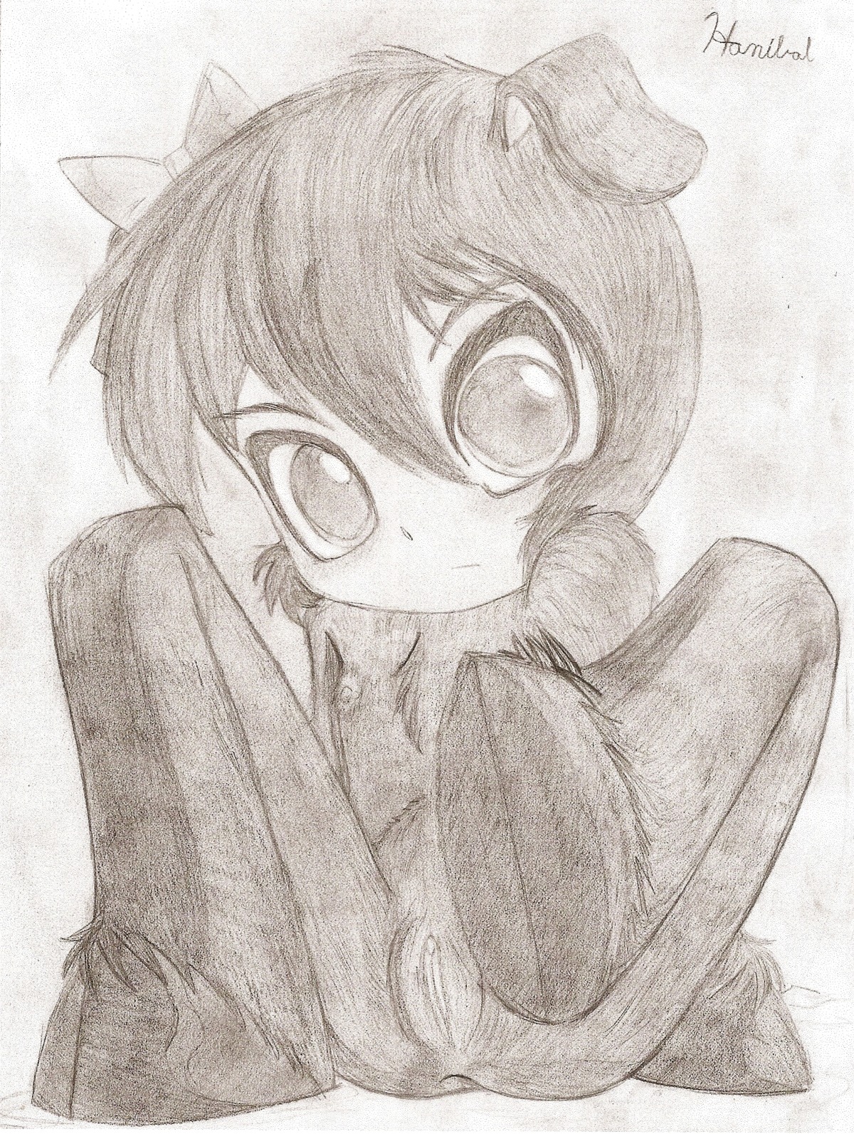 accessory animal_humanoid black_hair bo_(sugar_bits) bovid bow_(feature) bow_accessory bow_ribbon breasts butt caprine e621 female genitals graphite_(artwork) greyscale hair hair_accessory hair_bow hair_ribbon hanibal hi_res hooves humanoid looking_at_viewer mammal monochrome nipples nude presenting ribbons sheep sitting small_breasts solo spread_legs spreading sugar_bits traditional_media_(artwork) vulva young