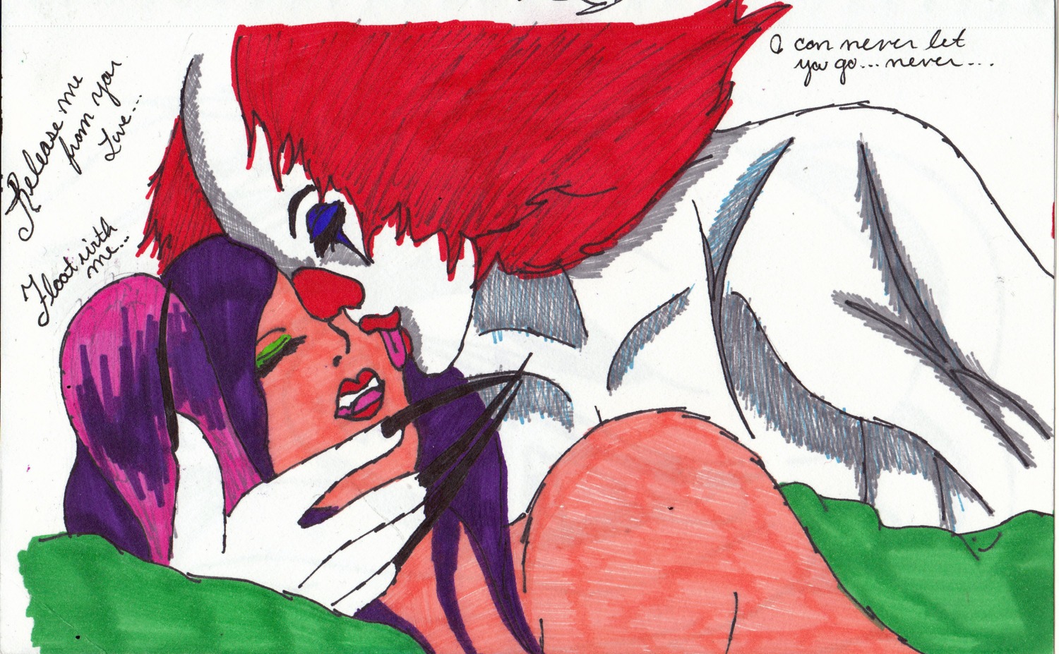clown it it_(stephen_king) male male_focus pennywise purple_hair rule34 stephen_king tagme traditional_media_(artwork)
