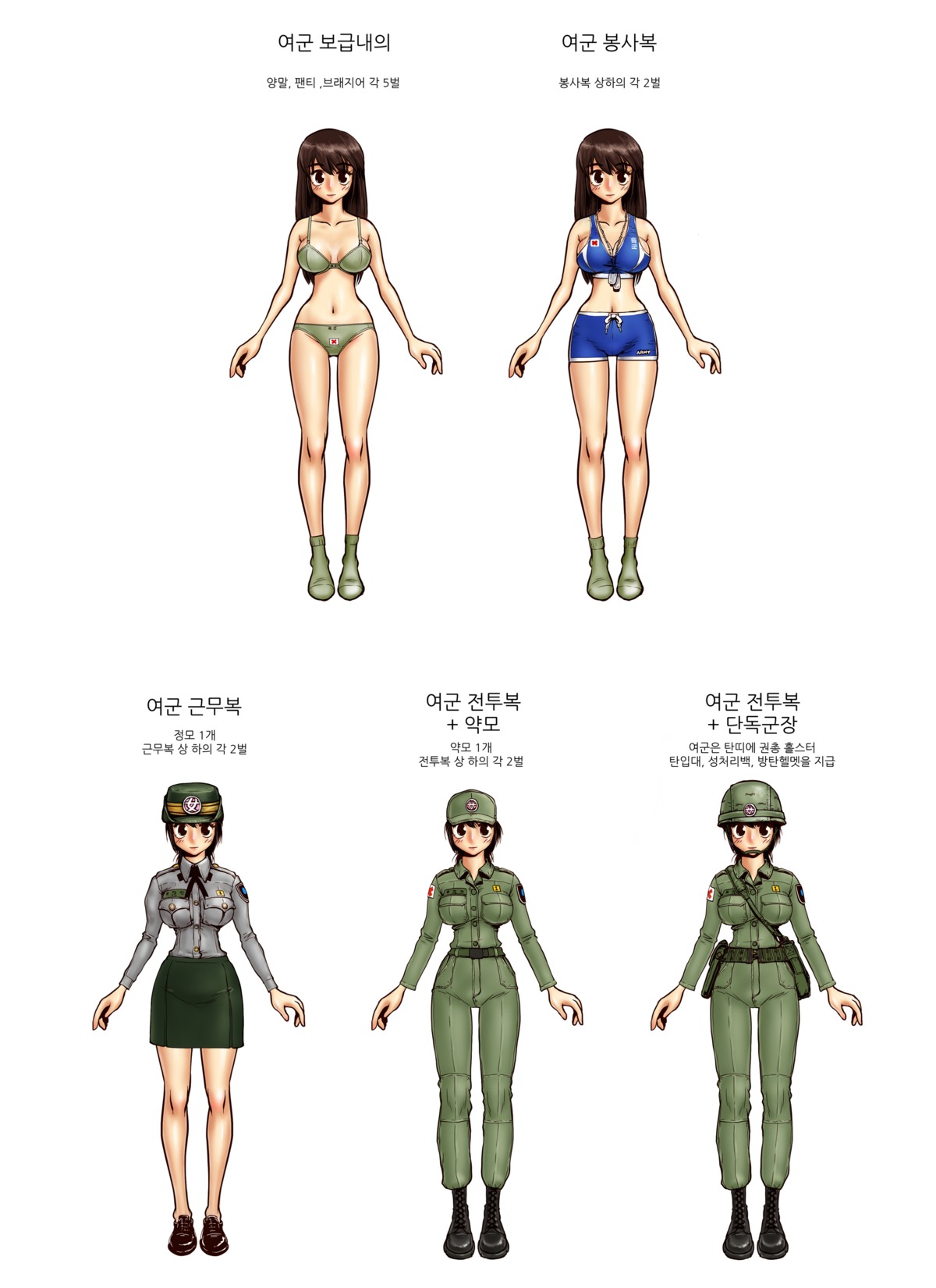 1girls blush boots bra breasts brown_hair cleavage dog_tags eyelashes female female_only gogocherry hat high_resolution human korean_text large_breasts long_hair midriff military_uniform navel panties ribbon rule34 shoes skirt smile socks soldier solo standing text translation_request underwear uniform white_background