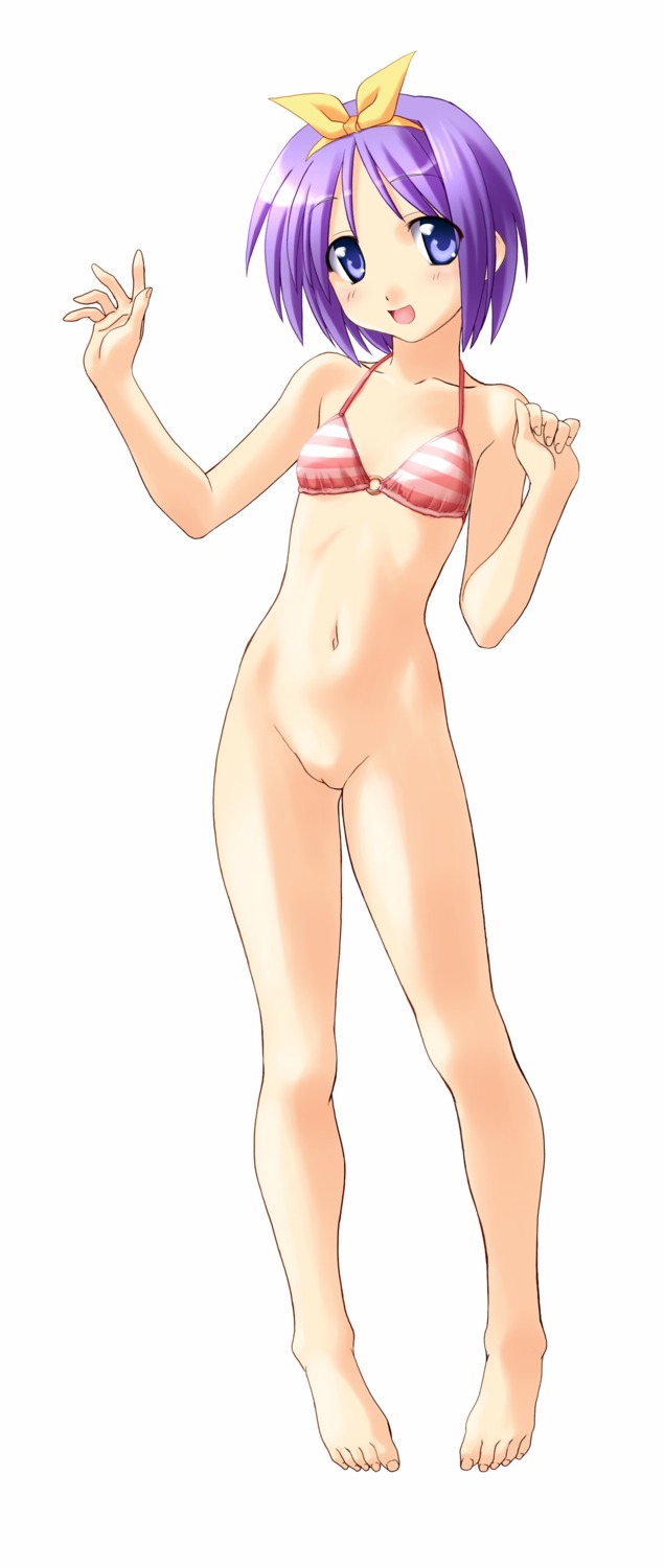 barefoot blue_eyes blush bottomless feet female female_only flat_chest hair_ornament hands high_resolution human lucky_star nipples norizou_type-r open_mouth purple_eyes purple_hair pussy ribbon rule34 short_hair smile solo tsukasa_hiiragi uncensored