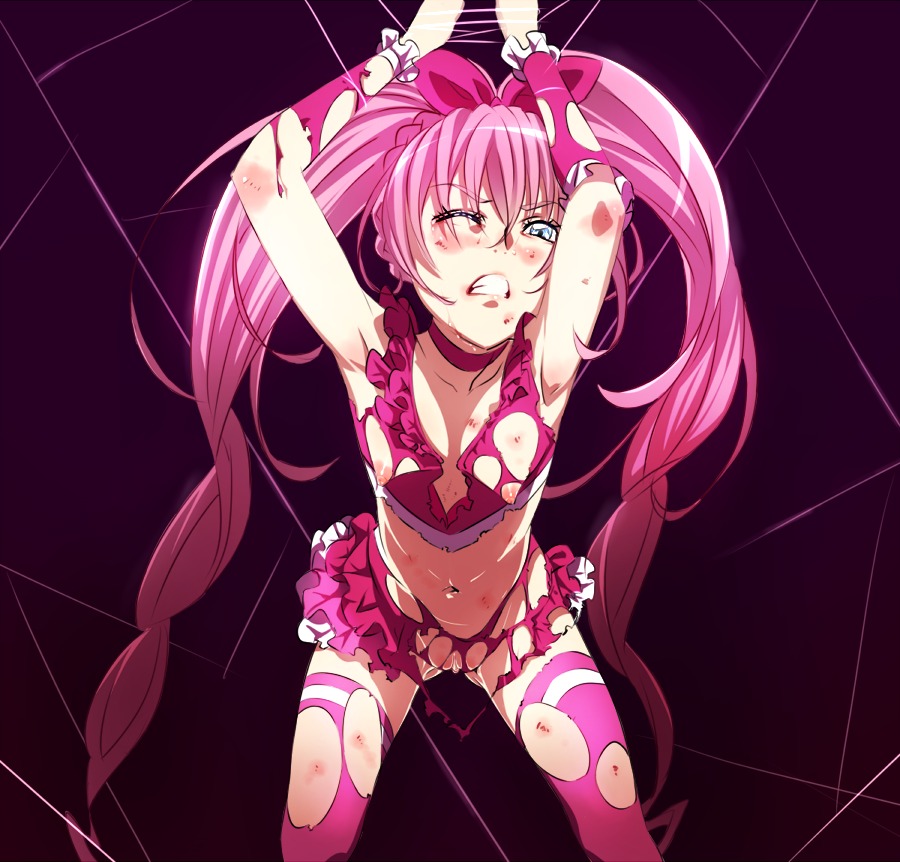 1girls abuse armpits blood bondage breasts bruise captured clenched_teeth clothing cure_melody defeated defeated_heroine exposed_breasts exposed_pussy female flat_chest frills grimace houjou_hibiki injury magical_girl navel nipples no_panties pink_eyes pink_hair pokonyan precure pretty_cure pussy rule34 ryona skirt small_breasts solo stockings suite_precure teenage_female teenager thighhighs tied_hair torn_clothes torn_thighhighs torture twintails wince wink