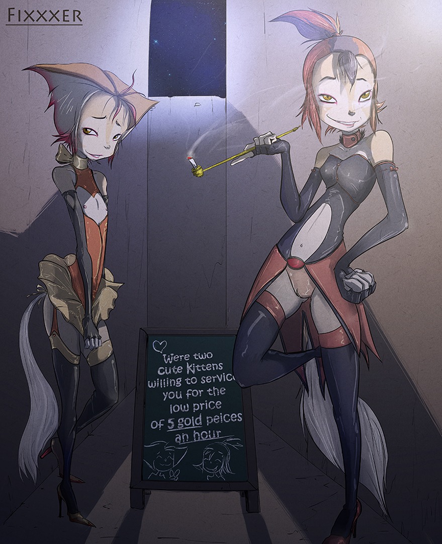 2013 age_difference animal_humanoid armwear bedroom_eyes bottomwear brother_(lore) brother_and_sister_(lore) cat_humanoid chalkboard child choker cigarette clothed clothing crossdressing detached_sleeves digital_media_(artwork) duo e621 english_text felid felid_humanoid feline feline_humanoid female femboy fixxxer footwear genitals gesture hand_gesture heart_symbol high_heels humanoid indirect_incest_(lore) information_board inviting_to_sex jewelry long_legs looking_at_viewer looking_pleasured male mammal mammal_humanoid micro_calves narrowed_eyes navel necklace nipples no_underwear pedophilia_temptation prostitution seductive shoes sibling_(lore) sign sister_(lore) size_difference skimpy skinny skinny_female skirt smaller_female smaller_male smoking smoking_pipe text thin_calves thundercats thundercats_2011 twins_(lore) v_sign vulva wilykat wilykit young young_humanoid young_male younger_female younger_male