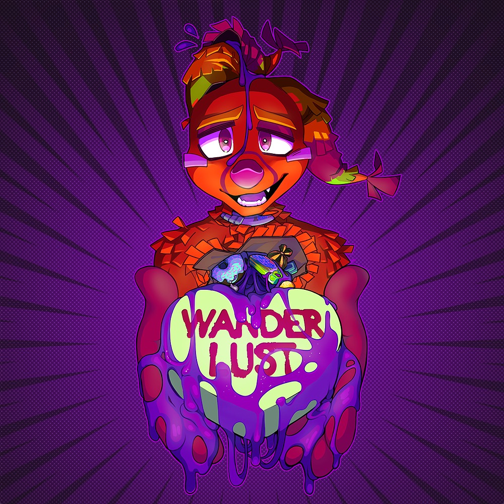 1:1 abstract_background album_cover ambiguous_gender animate_inanimate anthro blood blush bodily_fluids broken_pinata bust_portrait candy candy_gore canid canine colored_blood cover creepy dessert digital_media_(artwork) disembowelment doughnut e621 english_text food food_creature food_gore foreshortening fox gift gore grapeyguts heart_(organ) heart_symbol lapfox_trax living_candy living_pinata mammal offering_food offering_to_viewer open_mouth organs painless_gore pastry pinata portrait purple_background purple_blood purple_eyes simple_background slime solo teeth text the_quick_brown_fox unusual_blood unusual_bodily_fluids wanderlust_(album)