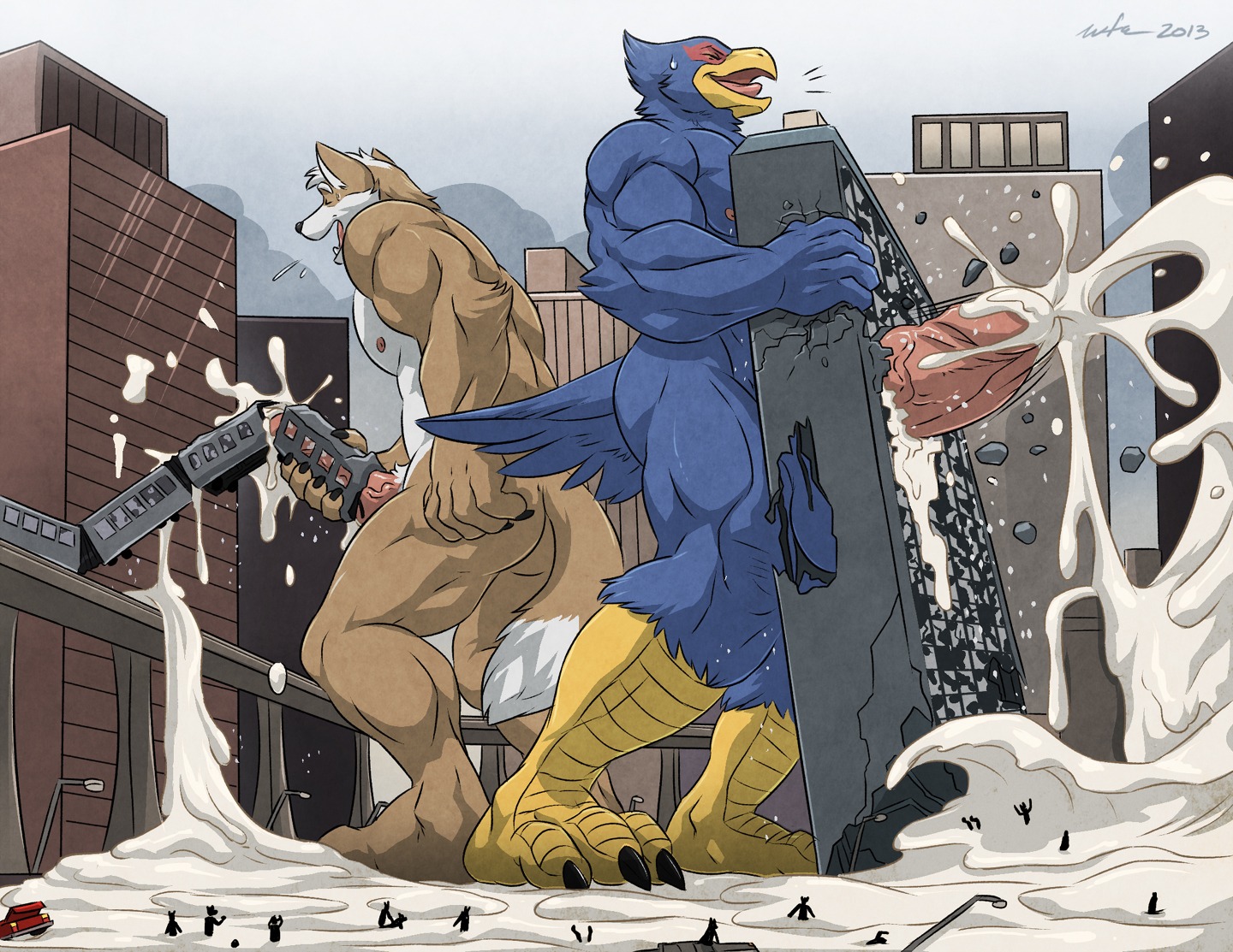 abs ambiguous_gender animal_genitalia anthro avian balls beak biceps big_penis bird black_nose blue_body blue_feathers bodily_fluids brown_body brown_fur building_penetrated building_sex canid canine city claws cum cum_flooding cum_on_penis cum_pool cum_string cumshot duo_focus e621 ejaculation erection excessive_cum excessive_genital_fluids eyes_closed falco_lombardi fangs feathers feet foreskin fox fox_mccloud fur genital_fluids genitals group hair hands-free holding_object humanoid_genitalia humanoid_penis hyper hyper_cum improvised_sex_toy leaking macro male male/ambiguous mammal masturbation messy muscular muscular_male nintendo nipples nude open_mouth orgasm orgasm_face outside pecs penile penile_masturbation penis rampage retracted_foreskin saliva sheath sky star_fox sweat tail tail_feathers talons teeth thick_penis toes tongue tongue_out vein wfa white_body white_fur white_hair
