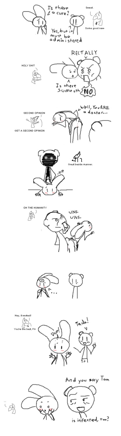 anal anus black_and_white blush comic digital_drawing_(artwork) digital_media_(artwork) e621 ellipsis english_text female filbert_(rq) genitals group hi_res lagomorph leporid male male/female mammal monochrome profanity rabbit rodent ruby_(rq) ruby_quest sciurid sildre stated_homosexuality stated_sexuality stick_figure text tree_squirrel unf unprofessional_behavior vulva