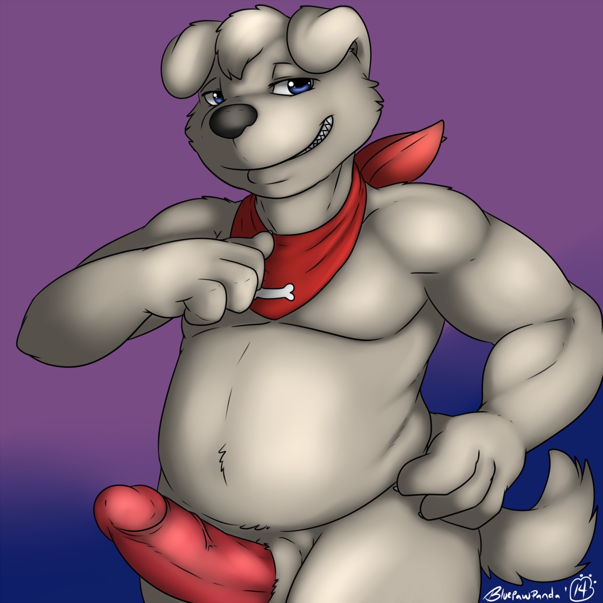 1:1 absurd_res anthro bluepawpanda canid canine canis domestic_dog e621 erection family_guy genitals hi_res humanoid_genitalia humanoid_penis male mammal new_brian penis slightly_chubby solo vein