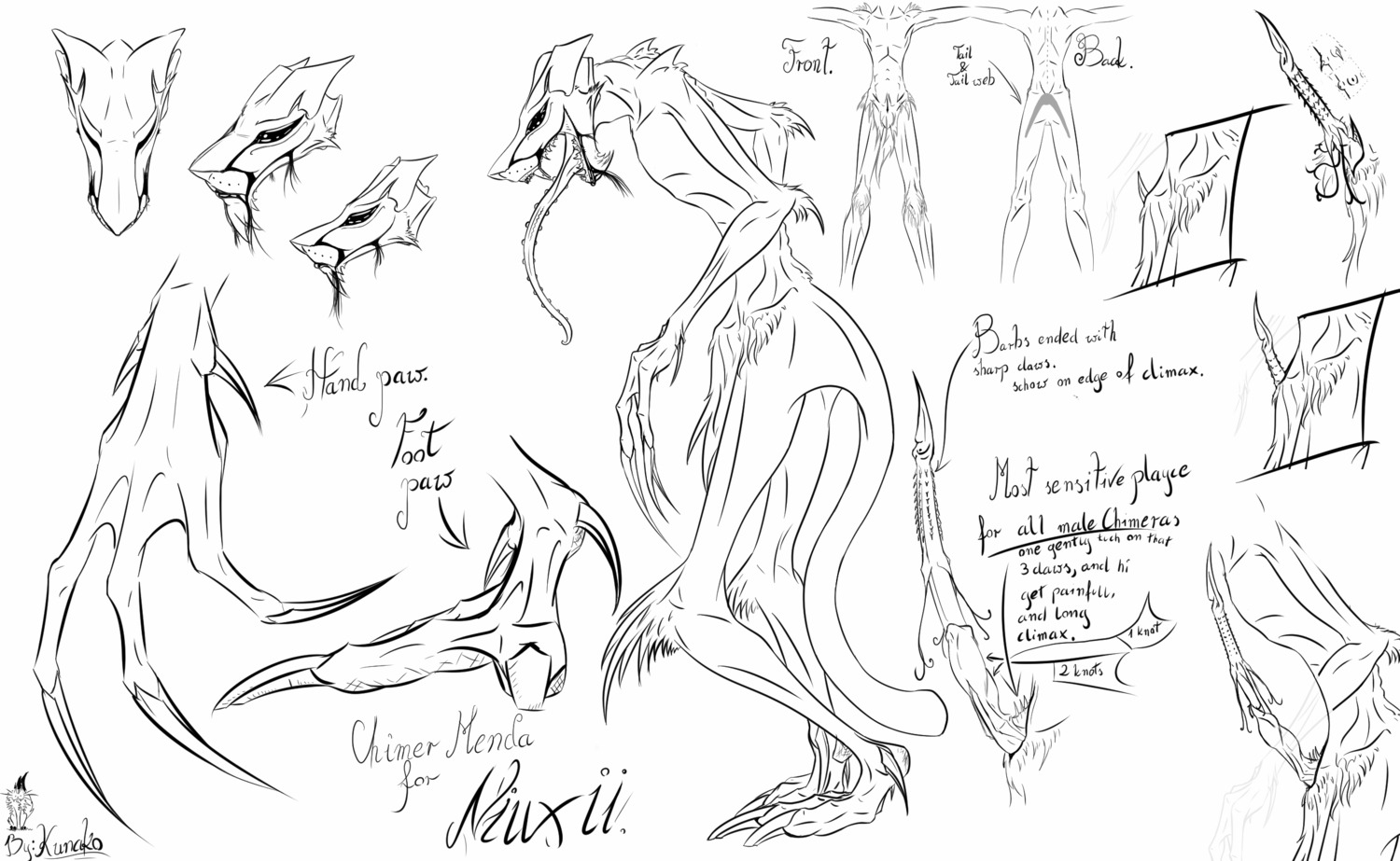 2013 animal_genitalia big_penis black_eyes chimera chimermenda claws e621 english_text erection genitals hi_res hybrid kunako male monochrome nude open_mouth paws penile_spines penis piercing sheath solo tall teeth text toe_claws tongue tongue_out unusual_anatomy unusual_genitalia unusual_penis