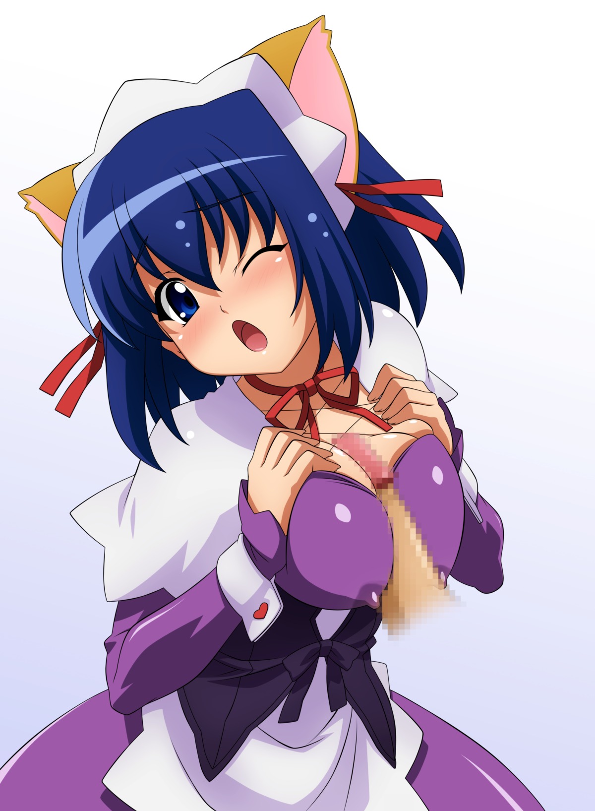 blue_eyes blue_hair blush choker dress erect_nipples hairband kokubunji_koyori maid male nipples nurse_witch_komugi-chan open_mouth overdrive penis rule34 short_hair