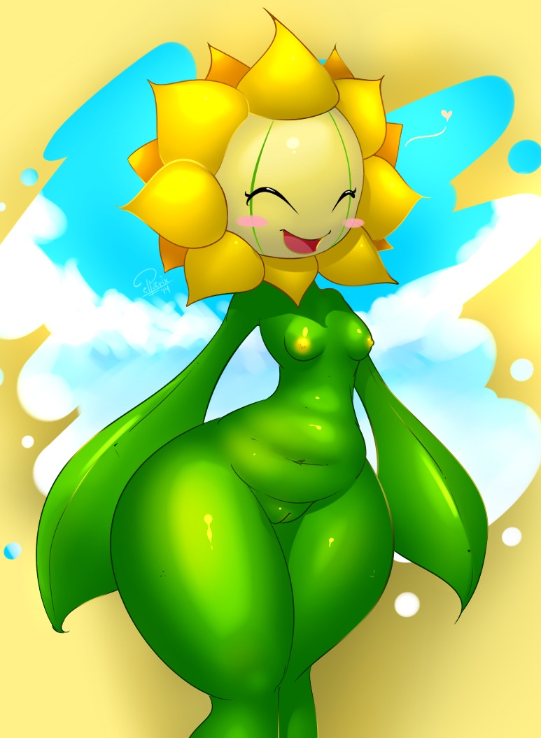 2014 alternate_species blush breasts digital_media_(artwork) e621 elemental_creature elemental_humanoid elpatrixf female female_humanoid flora_fauna flower flower_creature flower_humanoid generation_2_pokemon genitals happy humanoid humanoidized navel nintendo nipples non-mammal_breasts non-mammal_nipples not_furry nude nude_female nude_humanoid open_mouth plant plant_humanoid pokemon pokemon_(species) pokemorph slightly_chubby smile solo standing sunflora sunflower sunflower_creature thick_thighs tongue vulva wide_hips