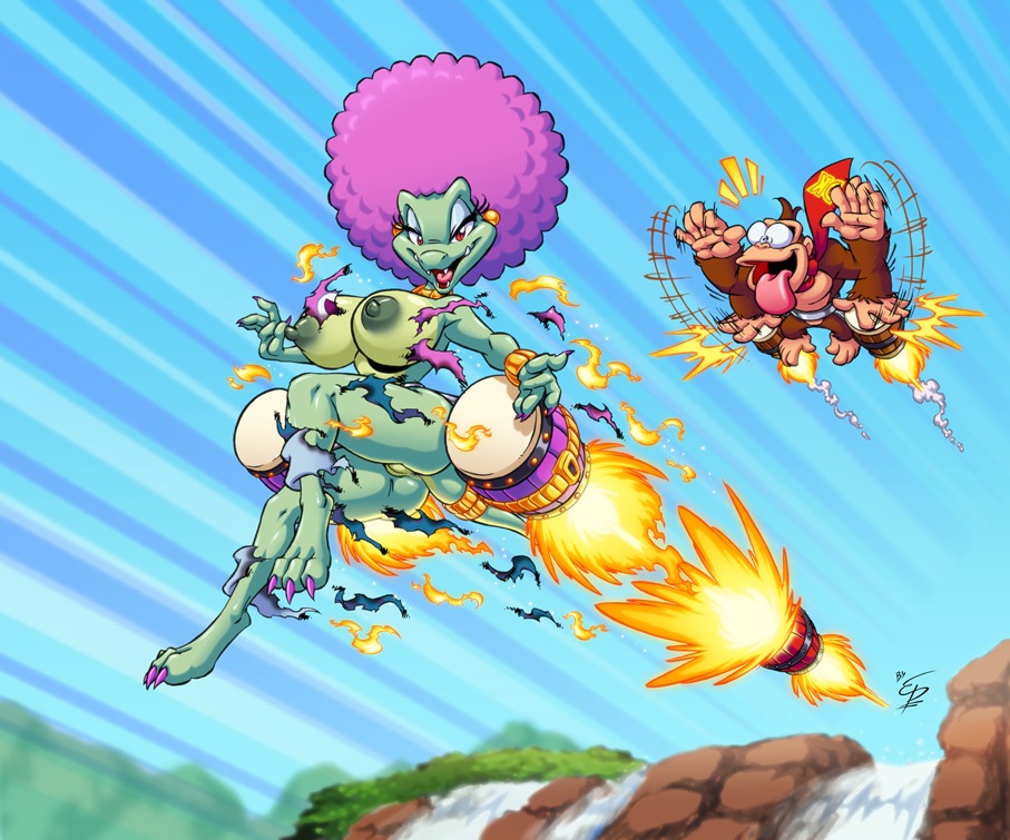 1boy 1girls afro color donkey_kong donkey_kong_(series) eltonpot exposed female furry hair kalypso kong kremling krillos male nintendo nipples pussy rule34