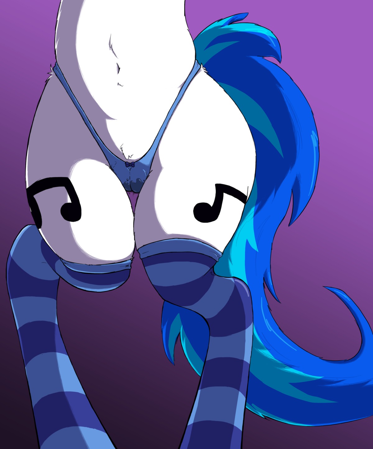 2013 absurd_res anthro bodily_fluids camel_toe clothed clothing cutie_mark e621 equid equine female friendship_is_magic genital_fluids hasbro hi_res horse legwear mammal my_little_pony navel panties pony redcladhero skimpy solo stockings tail thigh_gap underwear vaginal_fluids vinyl_scratch_(mlp) wet