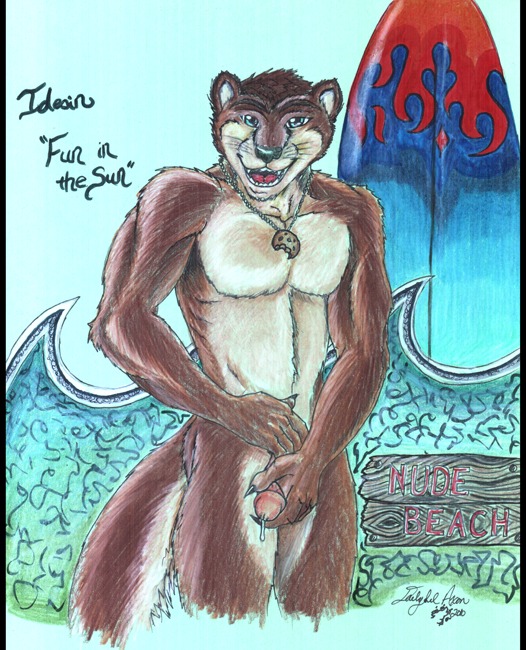 anthro beach bodily_fluids cookie cum daelyhelaxon e621 flame_pattern food genital_fluids genitals jewelry male mammal mustelid necklace nude otter outside penis precum seaside sign solo surfboard tail vehicle watercraft wood wood_sign