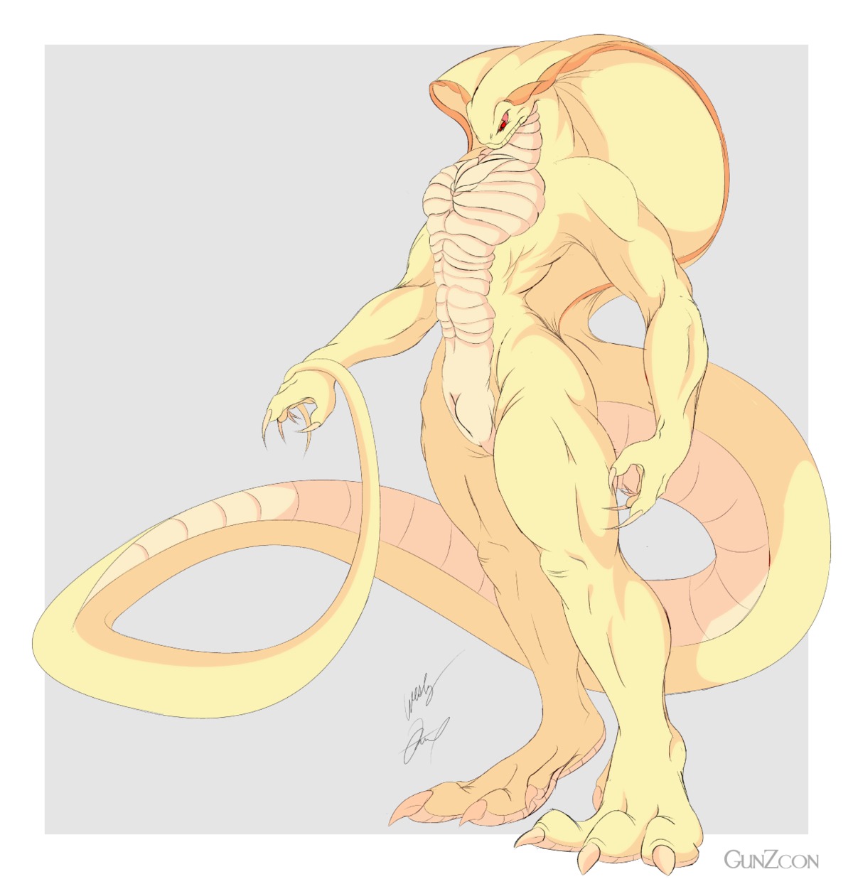 4_toes animal_genitalia anthro biceps big_muscles biped claws cobra digitigrade e621 feet genital_slit genitals gunzcon hi_res kian long_claws looking_down male muscular muscular_anthro muscular_male nude nude_anthro nude_male pupils red_eyes reptile scalie slit_pupils snake snake_hood solo standing tail toe_claws toes