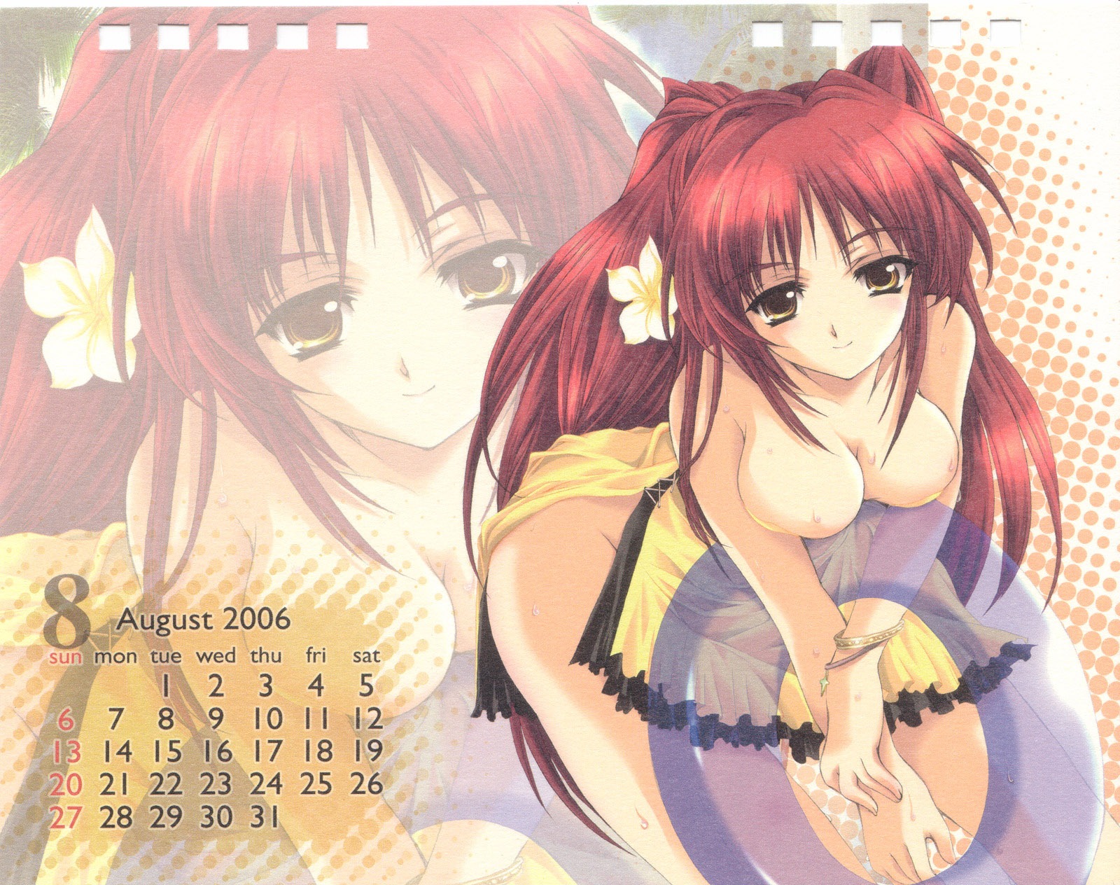 1girls 2006 aizawa_hiroshi breasts calendar_(medium) clothing dress female flower highres innertube kousaka_tamaki large_breasts rule34 solo to_heart_(series) to_heart_2