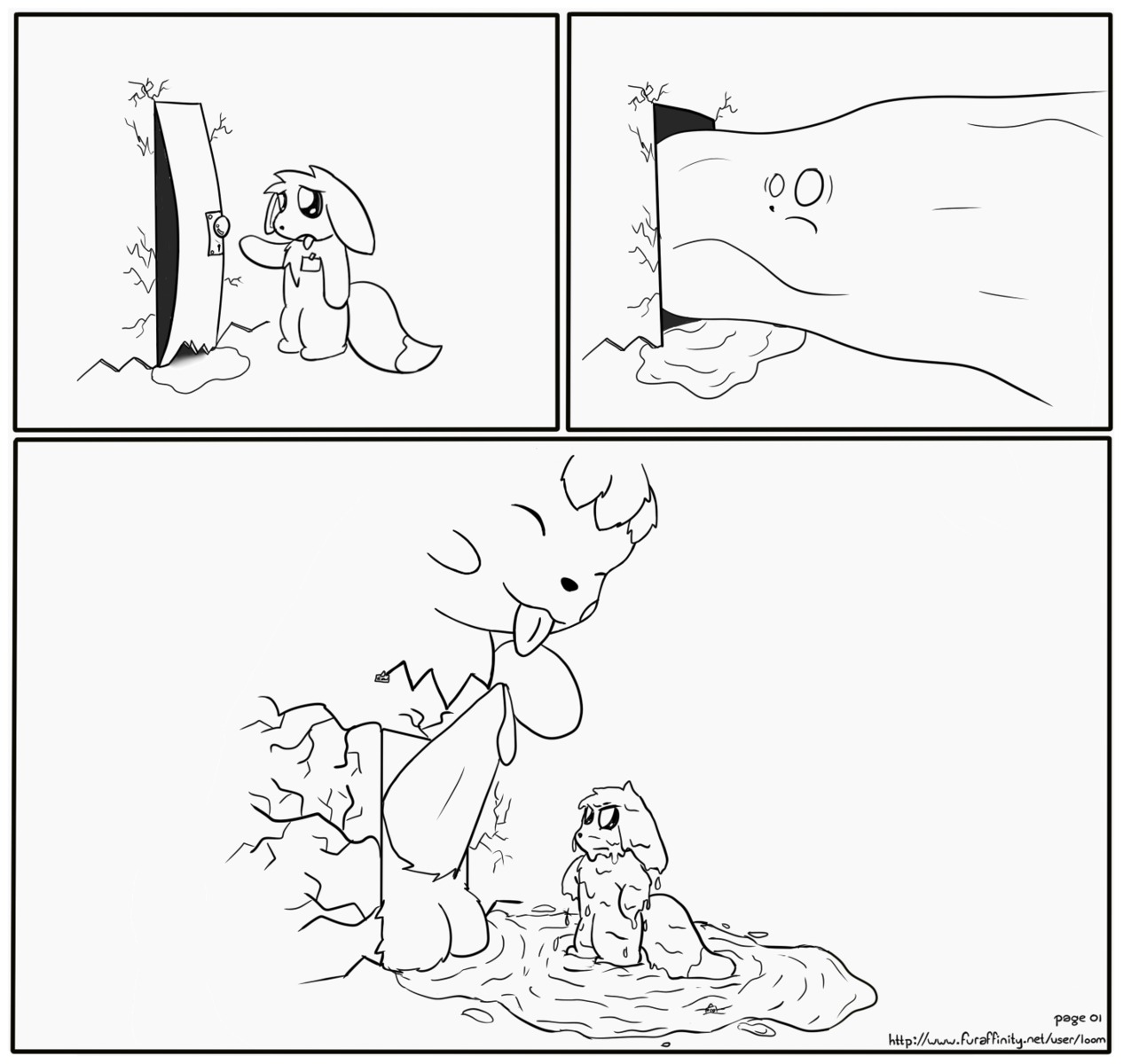 2012 balls big_balls big_penis bodily_fluids border canid canine comic cracks cum cum_flooding door dripping duo e621 eevee erection excessive_cum excessive_genital_fluids eyes_closed generation_1_pokemon genital_fluids genitals hi_res hierrai hierrotatsu hyper hyper_cum larger_male line_art macro male mammal mink_of_the_end monochrome name_tag nintendo penis pochi pokemon pokemon_(species) raichu rodent simple_background size_difference tail text tongue tongue_out url white_border working_oversize