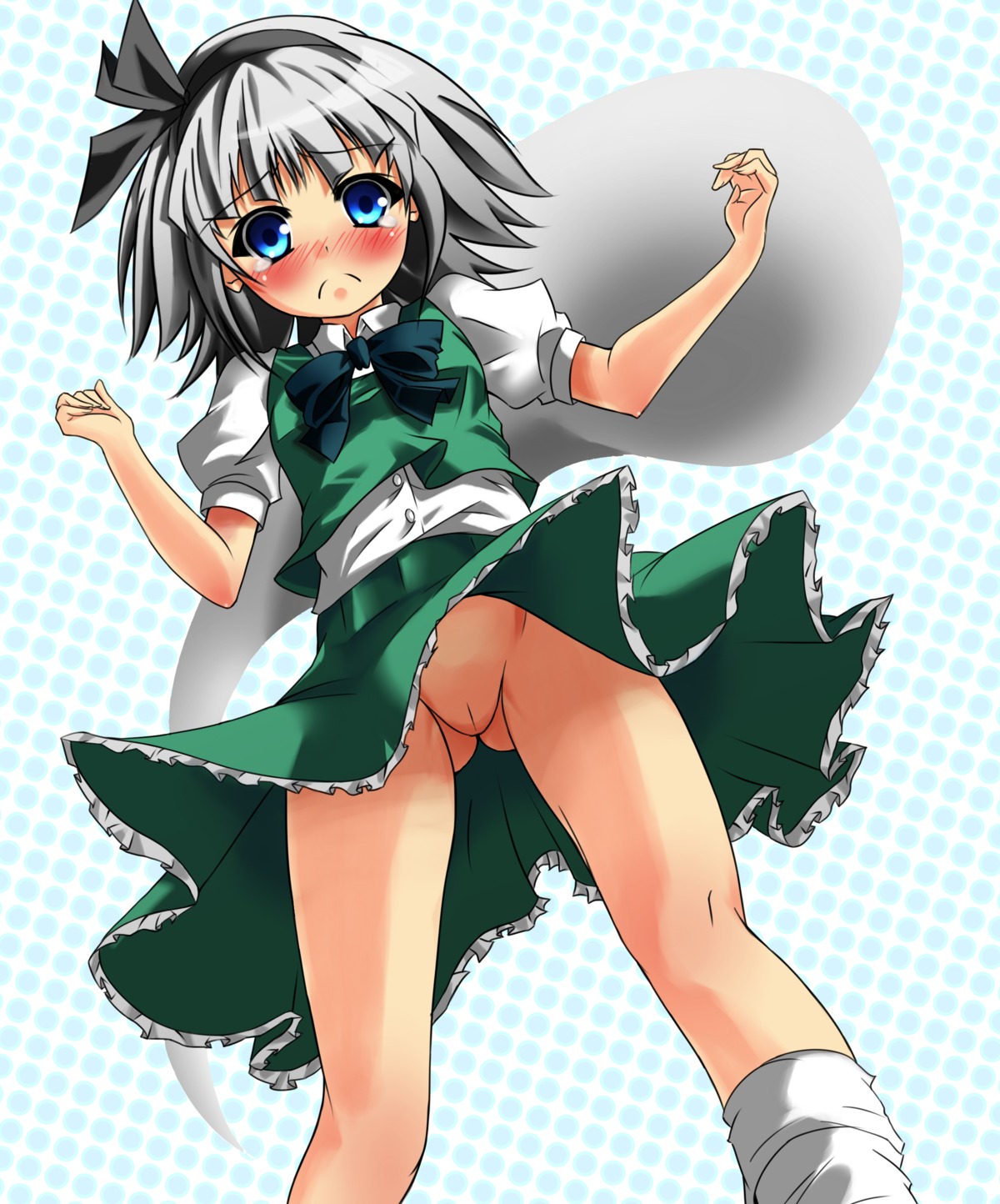 blue_eyes blush female frown ghost hairband high_resolution hitodama mamedenkyuu_(berun) myon no_panties nude pussy ribbon ribbons rule34 short_hair silver_hair solo tears touhou uncensored youmu_konpaku youmu_konpaku_(ghost)