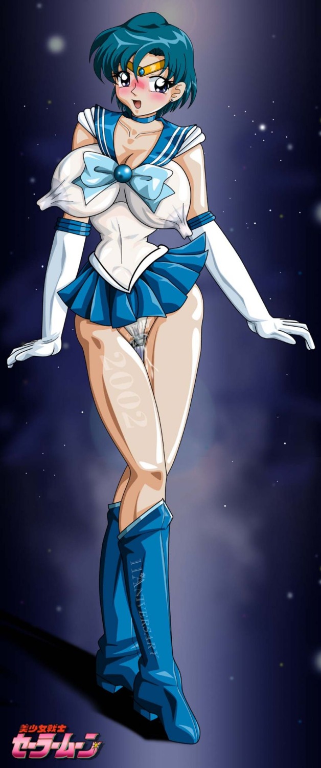 1girls 2002 ami_mizuno bikabika bishoujo_senshi_sailor_moon blush breasts cameltoe clothing erect_nipples erect_nipples_under_clothes female female_only human large_breasts nipples pussy pussy_juice rule34 sailor_mercury see-through see-through_clothing skirt smooth_skin solo