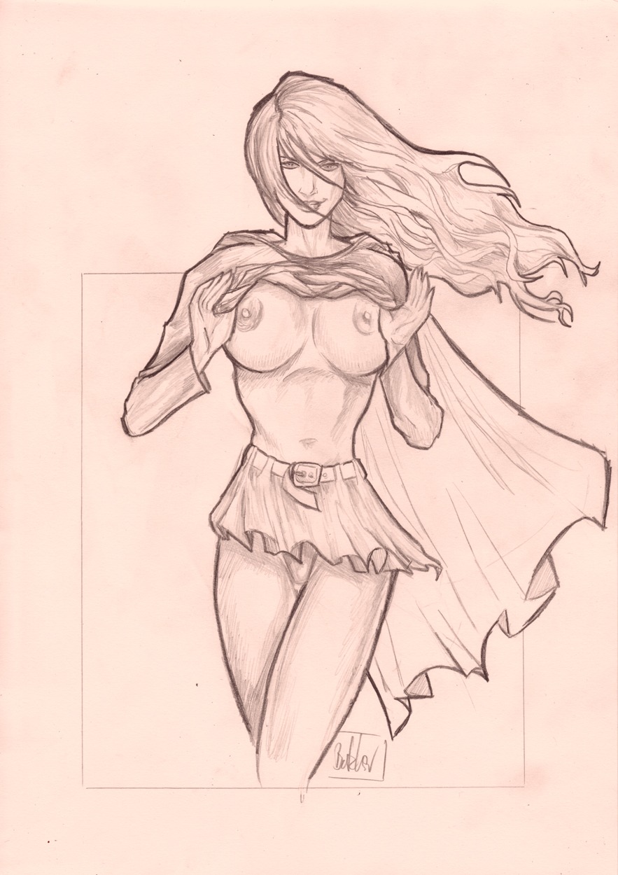 dc dc_comics female monochrome rule34 signature smooth_skin supergirl superman_(series) tagme text