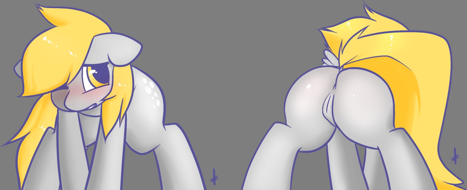 2013 alpha_channel amber_eyes anus blonde_hair blush butt cutie_mark derpy_hooves_(mlp) e621 equid equine feathered_wings feathers female feral friendship_is_magic front_view fur genitals grey_body grey_feathers grey_fur hair hasbro hi_res mammal multiple_angles my_little_pony mythological_creature mythological_equine mythology one_eye_closed pegasus presenting presenting_hindquarters quadruped raised_tail rear_view signature simple_background solo spread_legs spreading tail terrabutt transparent_background vulva wings