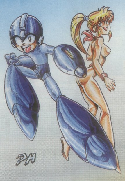 android arm_cannon ass blonde_female blonde_hair blue_helmet brazil breasts brother_and_sister female helmet mega_man mega_man_(character) mega_man_(classic) naked naked_female new_adventures_of_megaman novas_aventuras_de_megaman nude nude_female official_art open_mouth ponytail robot robot_girl roll_(mega_man) rule34 tagme
