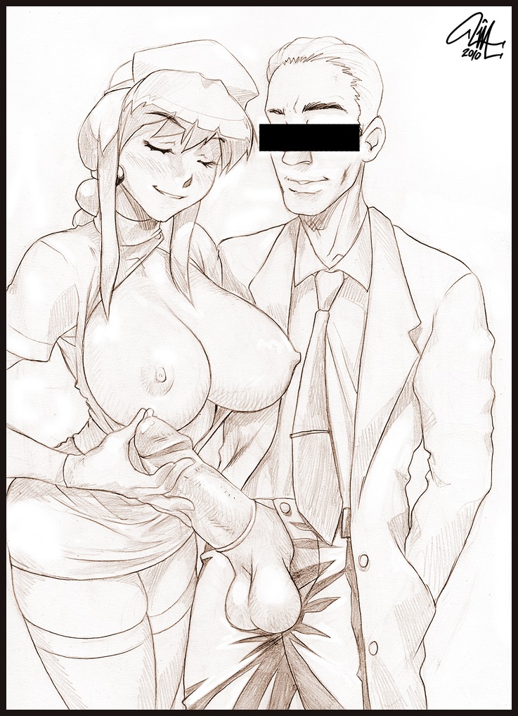balls breasts condom doctor female large_breasts male melkor_mancin monochrome nipples nurse penis rule34 sketch testicles