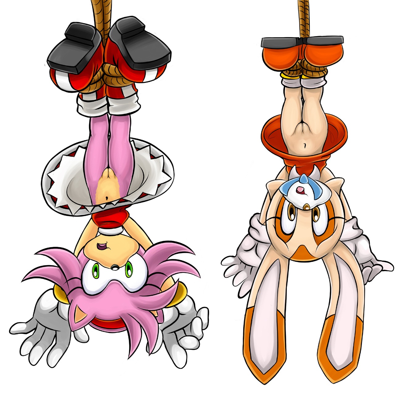 amy_rose anthro bdsm bondage bottomless bottomwear bound brown_eyes clothed clothing cream_the_rabbit dress duo e621 eulipotyphlan female fur genitals green_eyes hedgehog hi_res innie_vulva lagomorph leporid mammal narrow_hips no_underwear orange_clothing orange_dress pink_body pink_fur plump_labia rabbit red_clothing red_dress rope sega simple_background skirt sonic_the_hedgehog_(series) tan_body tan_fur unknown_artist upside_down upskirt vulva white_background young young_anthro