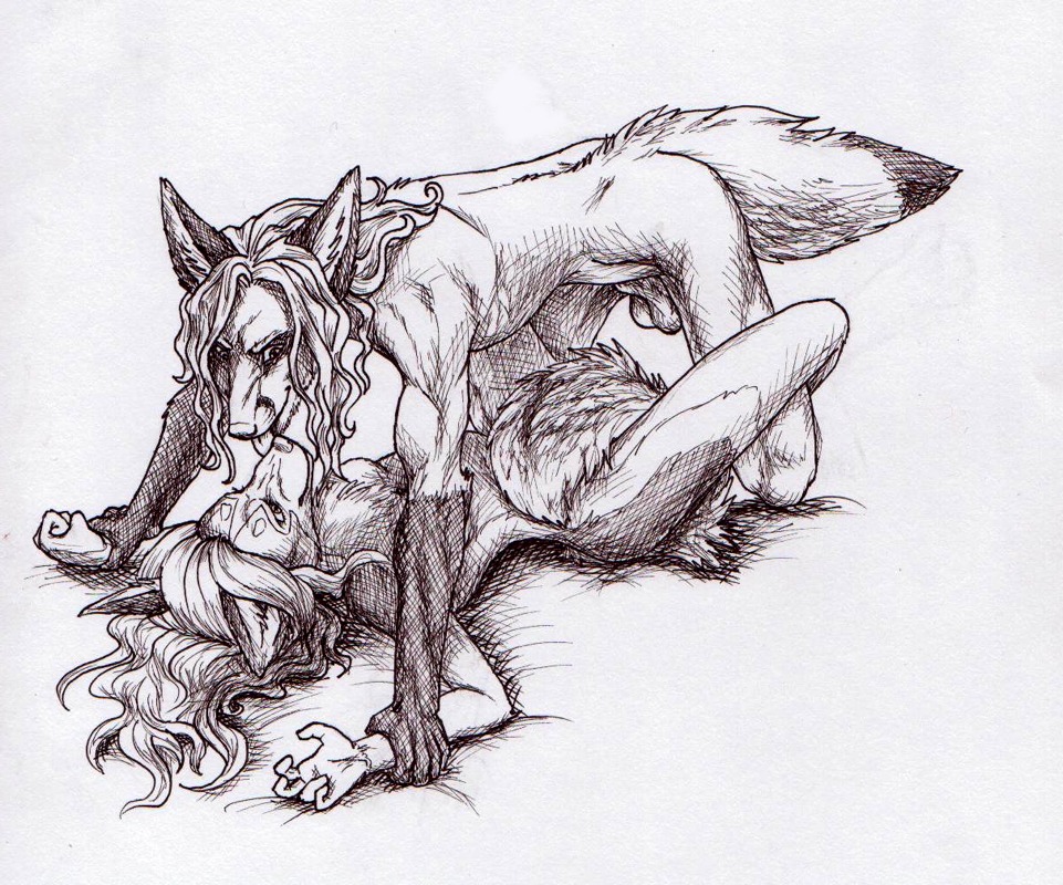 animal_genitalia anthro blaze-husky canid canine coy duo e621 female foreplay fox fully_sheathed genitals licking male mammal nude pinned restraints sheath tail tongue tongue_out