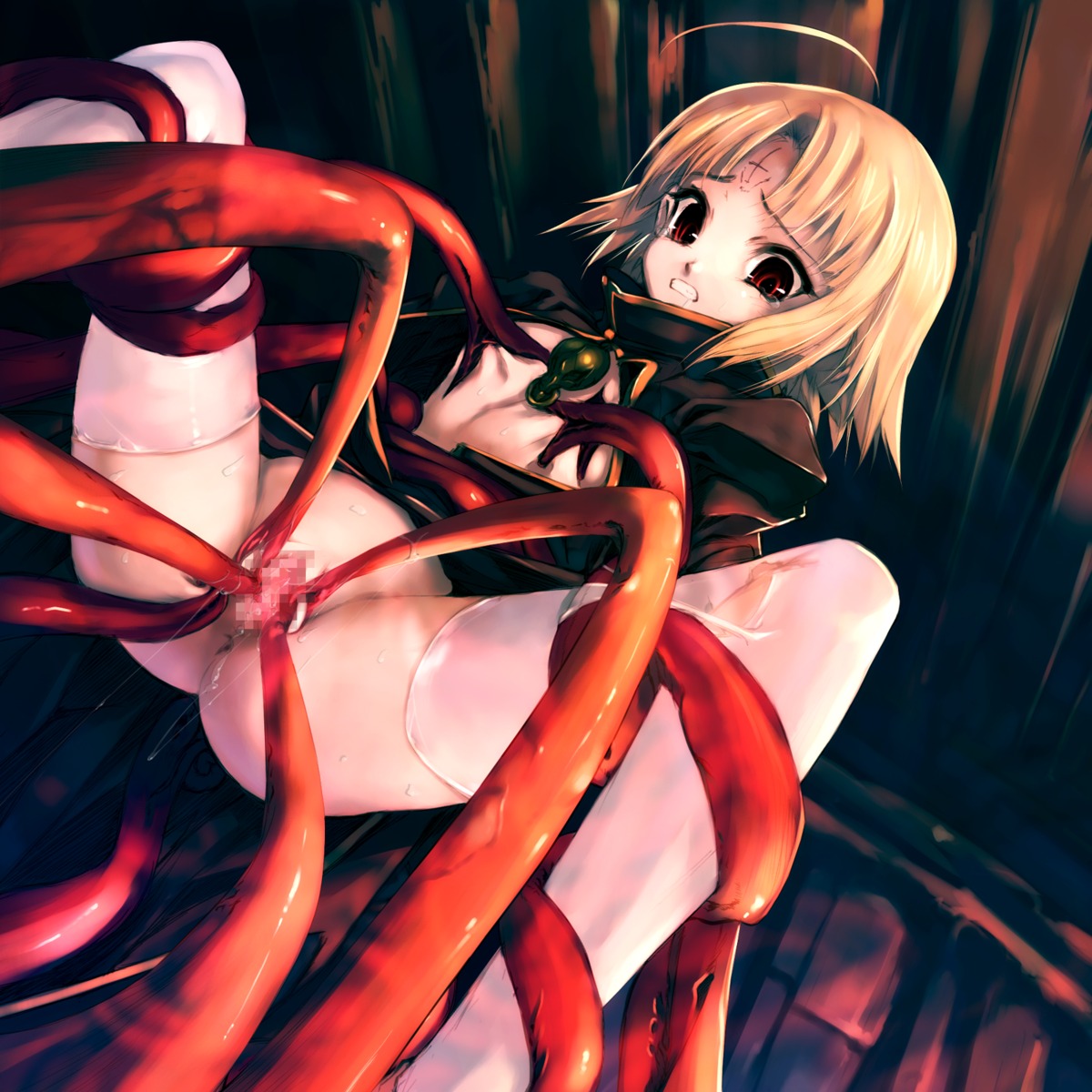 1girls anus ass blonde_hair breasts censored clenched_teeth clothing female flat_chest hitomaru imminent_rape milking_tentacles mosaic_censoring nil-eve open_clothes open_shirt original pussy red_eyes red_tentacles restrained rule34 shirt short_hair shrine skirt skirt_lift spread_legs spread_pussy spreading spreading_pussy tears tentacle tentacle_maw tentacle_sucking_breasts thighhighs white_legwear white_thighhighs wide_eyed young