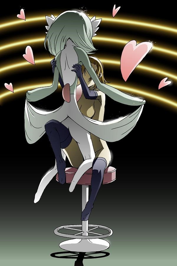 2girls ass breasts color female female_gardevoir female_human female_only female_pokemon gardevoir human interspecies multiple_females multiple_girls nintendo no_breasts pokemon pokemon_(species) pokemon_rse rule34 sitting stool tagme