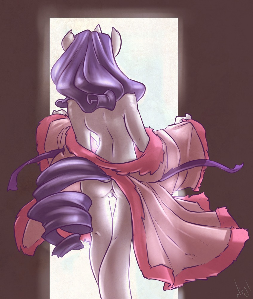 2012 anthro anthrofied atryl biped butt clothed clothing digital_media_(artwork) e621 equid equine female friendship_is_magic genitals hair hasbro horn mammal my_little_pony mythological_creature mythological_equine mythology purple_hair rarity_(mlp) rear_view skimpy solo standing tail thigh_gap unicorn vulva