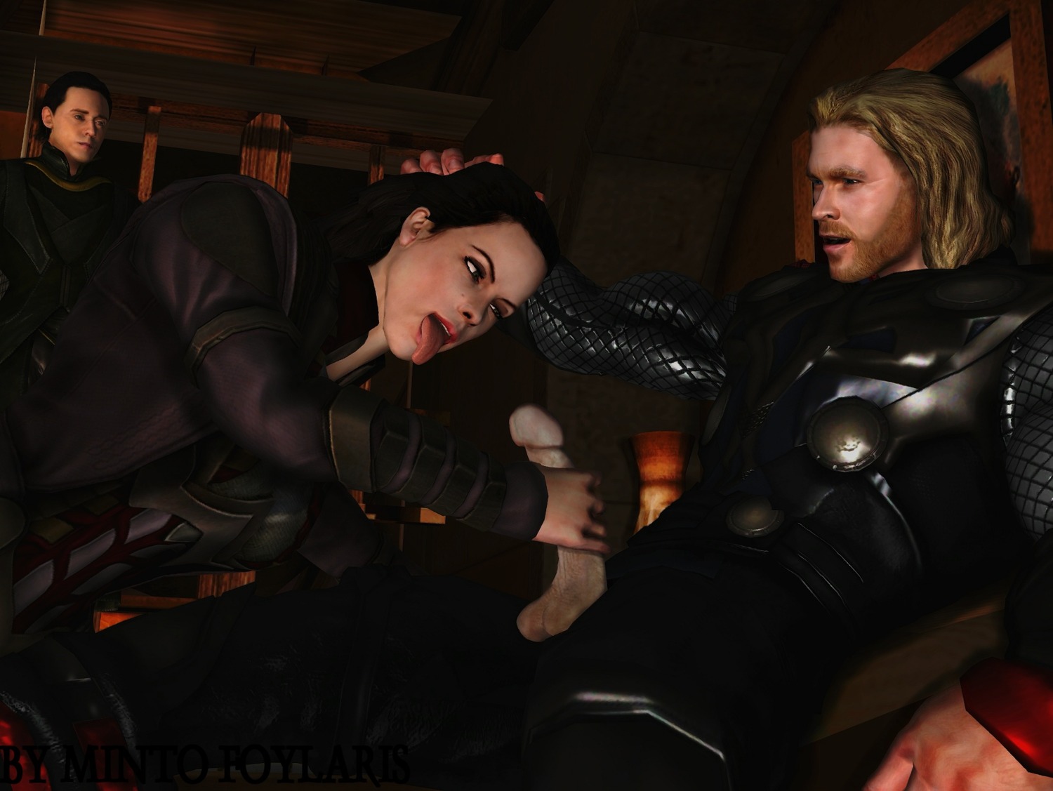 1girls 2boys 3d asgardian celebrity chris_hemsworth clothed_sex fellatio female horny_female human human_only imminent_fellatio jaimie_alexander lady_sif light-skinned_female light-skinned_male light_skin loki_(marvel) male marvel marvel_cinematic_universe marvel_comics mintofoularis rule34 stepbrother straight thor_(marvel) thor_(series) tom_hiddleston tongue tongue_out