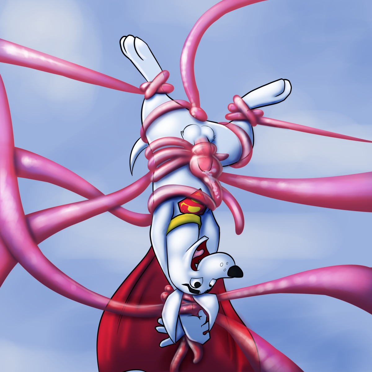 1:1 2014 absurd_res balls barefoot bodily_fluids c0nnerc00n canid canine canis cape clothing consentacles cum dc_comics domestic_dog e621 erection feet feral fur genital_fluids genitals happy hi_res krypto krypto_the_superdog male mammal nude open_mouth orgasm penis sharp_teeth smile solo teeth tentacles tongue upside_down