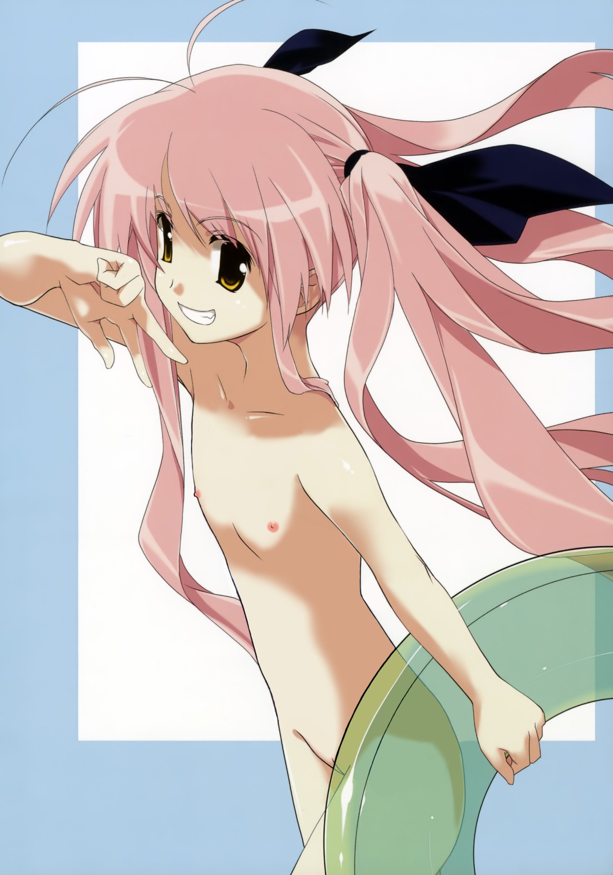 brown_eyes female flat_chest high_resolution innertube long_hair nipples nude pink_hair pussy ribbon rule34 solo tied_hair twintails very_long_hair