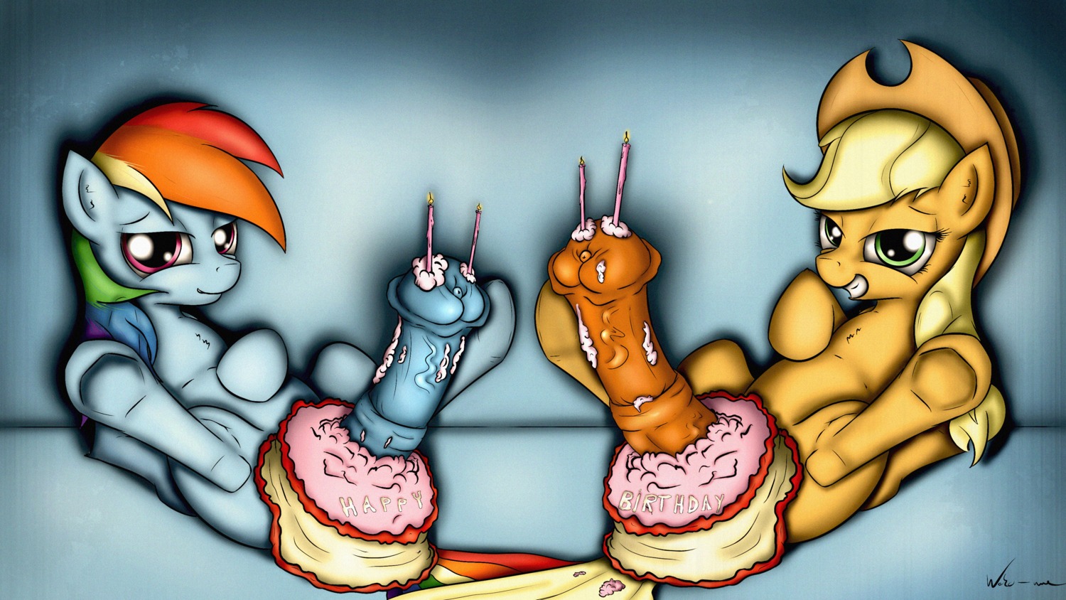 16:9 2013 4k absurd_res animal_genitalia animal_penis applejack_(mlp) blonde_hair blue_body blue_feathers blue_fur cake candle clothing cowboy_hat crossgender dessert duo e621 earth_pony equid equine equine_genitalia equine_penis erection feathered_wings feathers feral food friendship_is_magic fur genitals green_eyes gynomorph hair hasbro hat headgear headwear hi_res horse intersex long_hair lying mammal multicolored_hair my_little_pony mythological_creature mythological_equine mythology neko-me on_back orange_body orange_fur pegasus penis pony purple_eyes rainbow_dash_(mlp) rainbow_hair vein widescreen wings