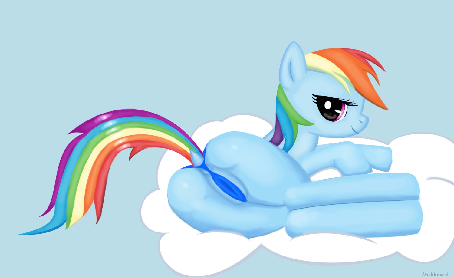 bedroom_eyes blue_body blue_fur clothing cloud e621 equid equine female feral friendship_is_magic fur hair half-closed_eyes hasbro hi_res hooves horse looking_at_viewer looking_back mammal multicolored_hair multicolored_tail my_little_pony narrowed_eyes neckbeardofthewest outside panties pink_eyes pony presenting rainbow_dash_(mlp) rainbow_hair rainbow_tail raised_tail rear_view seductive sky skyscape smile solo tail underwear