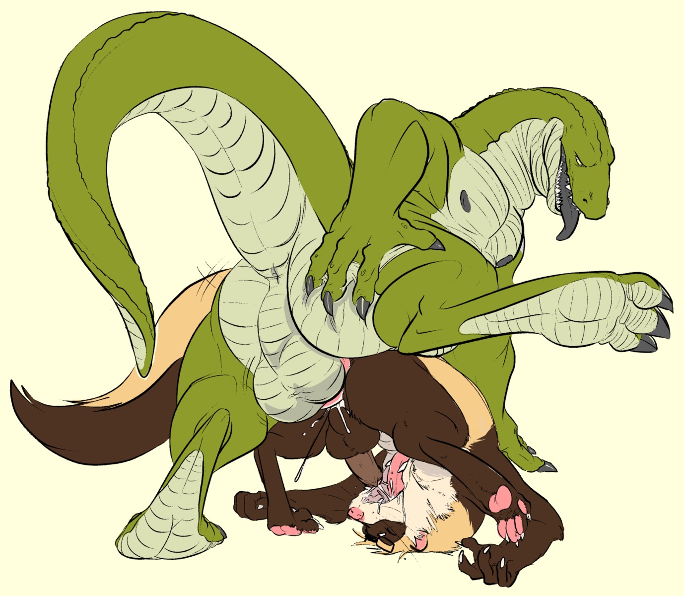 alligator alligatorid anal anal_penetration anthro anus avoid_posting backsack ball_size_difference balls barefoot bodily_fluids border brown_body brown_fur butt claws conditional_dnp crocodilian cum cum_in_ass cum_in_mouth cum_in_own_mouth cum_in_self cum_inside cum_on_face cum_on_own_face cum_on_own_tongue cum_on_self cum_on_tongue cum_while_penetrated domestic_ferret duo e621 ejaculation erection fangs feet from_behind_position fur genital_fluids genitals green_body hands-free hi_res hindpaw interspecies male male/male male_penetrated male_penetrating male_penetrating_male mammal multicolored_body multicolored_fur multicolored_scales mustelid musteline nipples orgasm paws penetration penis perineum raised_leg raz_ferroo razbuckner reptile scales scalie sex tail tail_anus teeth tongue tongue_out true_musteline two_tone_body two_tone_fur two_tone_scales weasel white_body white_fur white_scales yellow_border