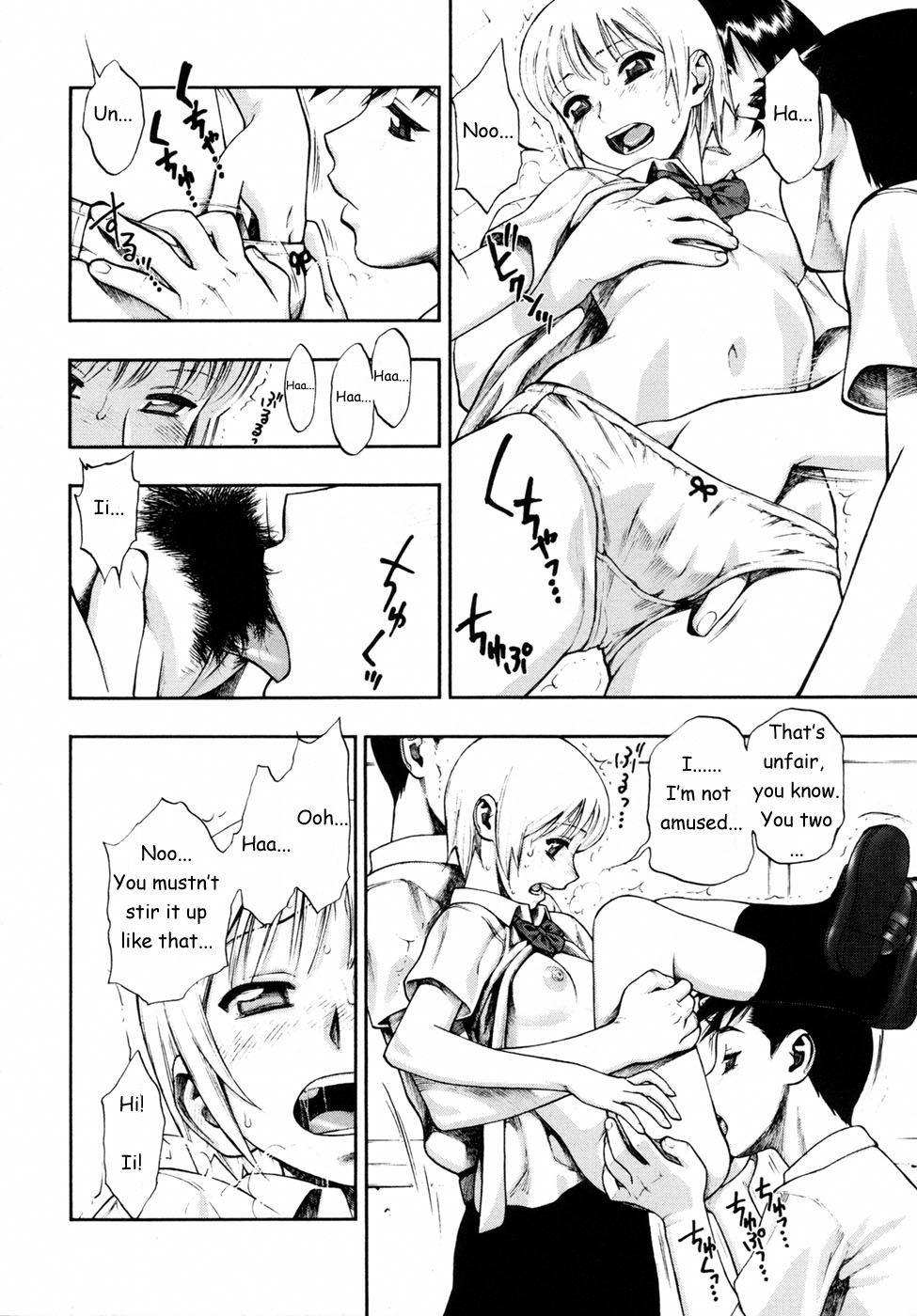 1girls 2boys ass black_hair blush breast_grab breasts character_request clothing comic copyright_request cunnilingus dialogue dubious_consent erect_nipples female male minazuki_juuzou monochrome nipples panties pubic_hair pussy rule34 school_uniform short_hair small_breasts speech_bubble straight sweat text threesome tongue tongue_out translated white_background white_hair white_skin