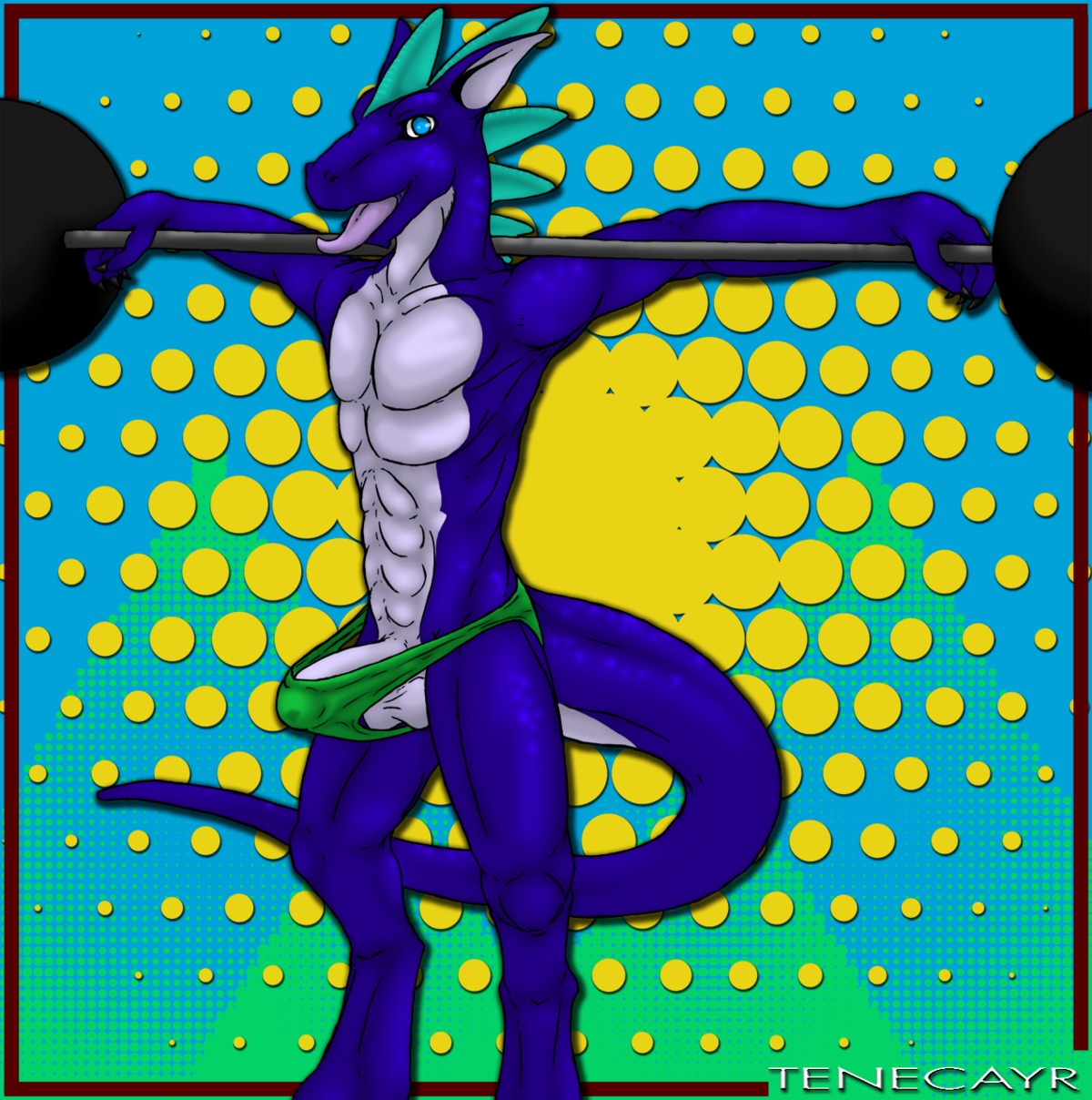 anthro balls bodily_fluids clothing dragon e621 erection european_mythology genital_fluids genitals green_clothing green_underwear hi_res male muscular muscular_anthro muscular_male mythological_creature mythological_scalie mythology penis precum scalie solo tail tenecayr_(artist) underwear western_dragon