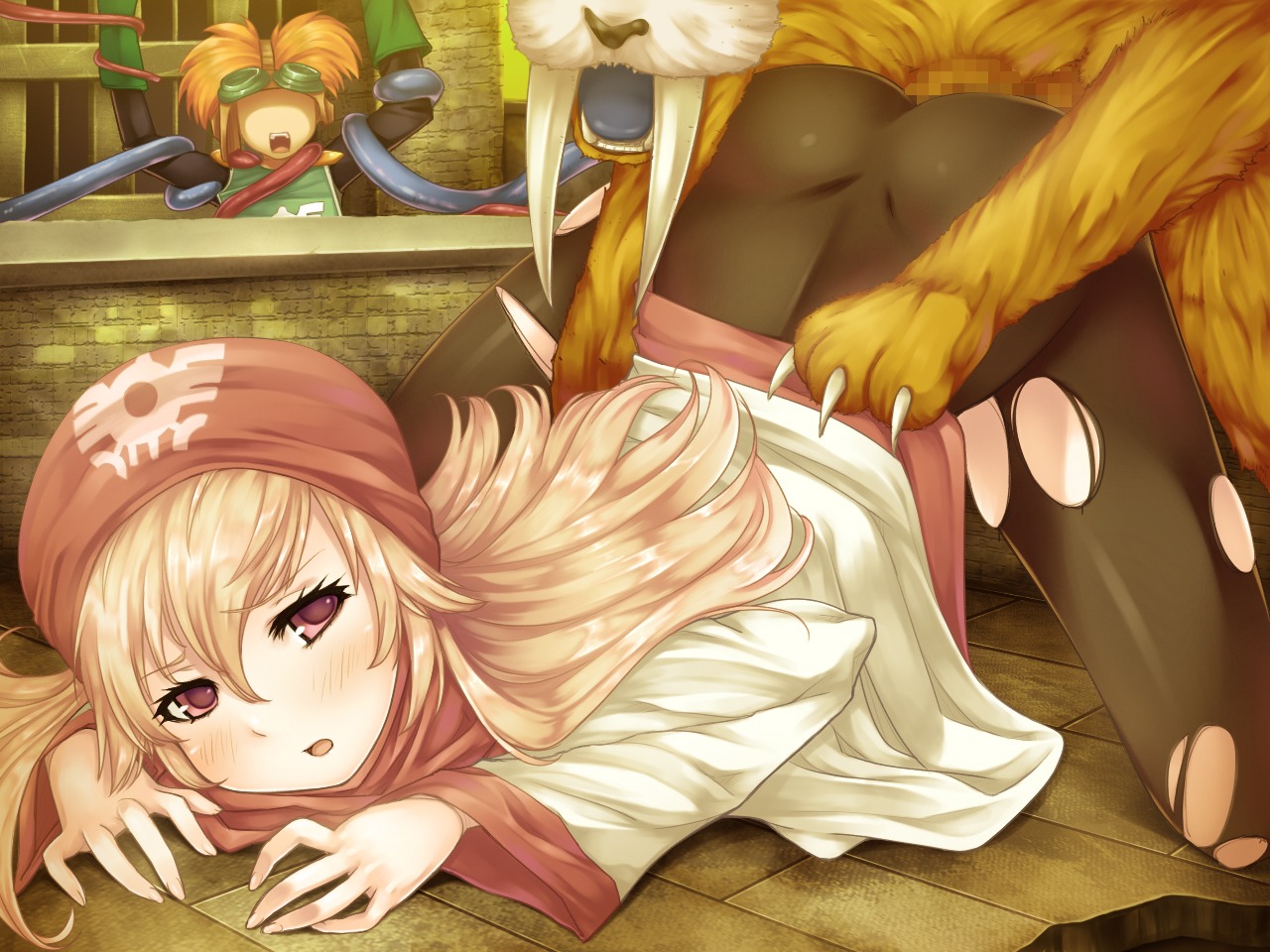 blush censored clothed_sex clothing dragon_quest dragon_quest_ii female i's_(circle) monster prince_of_samantoria princess_of_moonbrook rule34 saber-toothed_cat tagme zoophilia