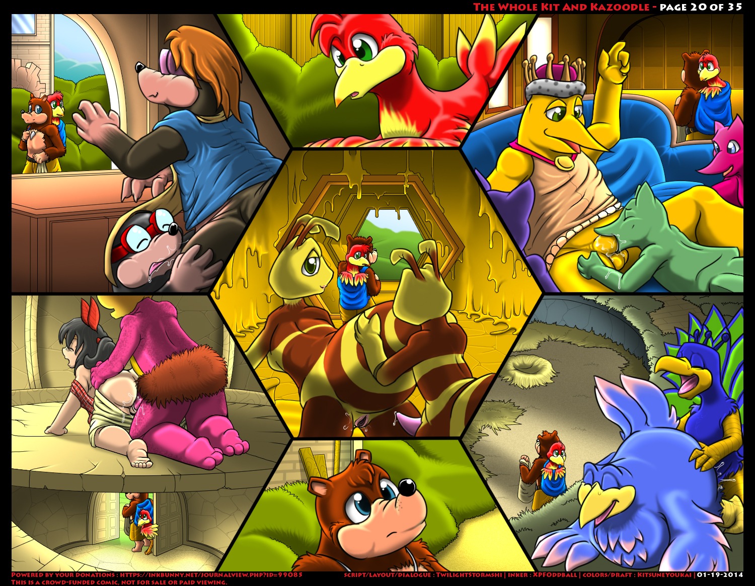 2014 alfred_p_cock all_fours antennae_(anatomy) anthro apron arthropod avian backpack banjo-kazooie banjo_(banjo-kazooie) beak bear bee bird black_hair blouse blue_eyes bodily_fluids bottles_(banjo-kazooie) bottomwear breath breegull brown_body brown_fur brown_hair chicken clothed clothing counter crown cunnilingus doggystyle e621 erection eulipotyphlan exhibitionism eyewear feathered_wings feathers fellatio female feral from_behind_position fur galliform gasp genital_fluids genitals goggles green_eyes group hair happy happy_sex harem headgear heggy_the_hen hive honey_b._(banjo-kazooie) human humba_wumba hymenopteran imminent_sex insect inside interspecies jewelry jinjo kazooie king_jingaling kitsune_youkai male male/female male_penetrating mammal moan mole_(animal) mrs._bottles multiple_images mumbo_jumbo_(banjo-kazooie) nest nintendo oral oral_penetration outside palace panting peafowl pendant penetration penile penis phasianid precum raised_tail rareware sex shirt shorts smile spread_legs spreading tail tongue topless topwear twilightstormshi vaginal vaginal_fluids vaginal_penetration voyeur vulva wet window wings