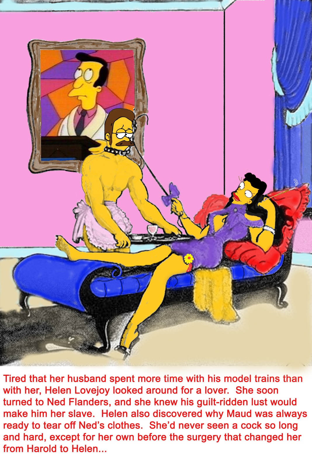 20th_century_studios accurate_art_style clothes color female helen_lovejoy human indoors lying male ned_flanders on_back rule34 standing tagme the_simpsons yellow_body yellow_skin