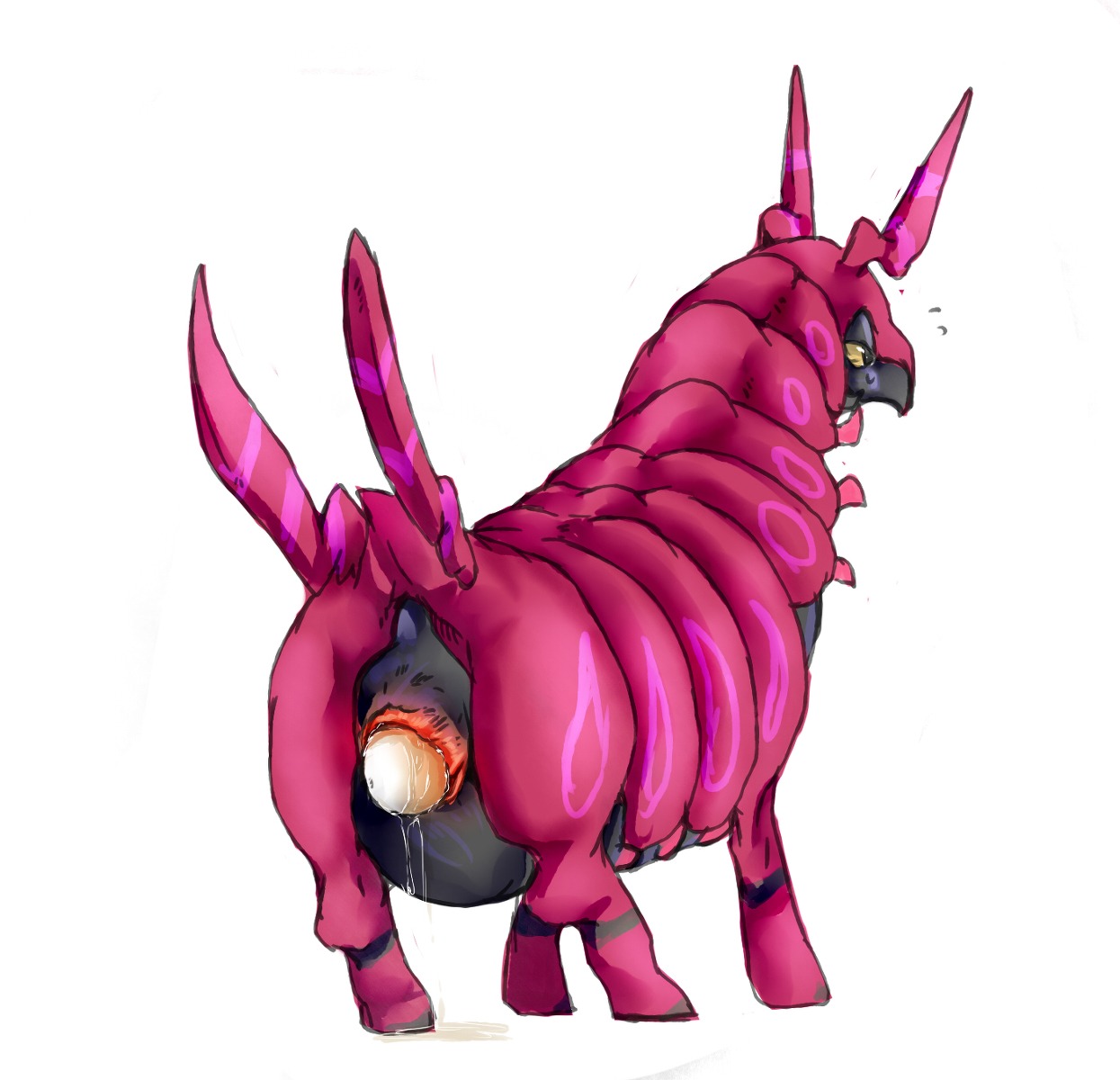 all_fours anus arthropod black_body black_eyes black_skin butt e621 egg feet female feral generation_5_pokemon genitals hi_res myriapod nabesiki nintendo nude oviposition pink_body pink_skin pokemon pokemon_(species) pregnant pregnant_female pregnant_feral presenting presenting_hindquarters presenting_vulva purple_body purple_skin scolipede simple_background solo standing vulva white_background yellow_sclera